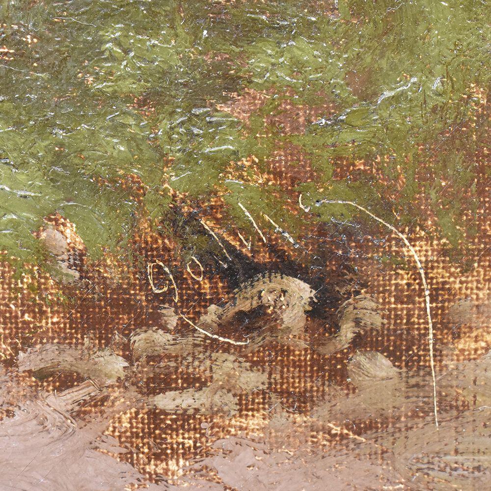 Peinture ancienne de paysage de montagne, moutons et bergers, huile sur toile, XIXe siècle en vente 1
