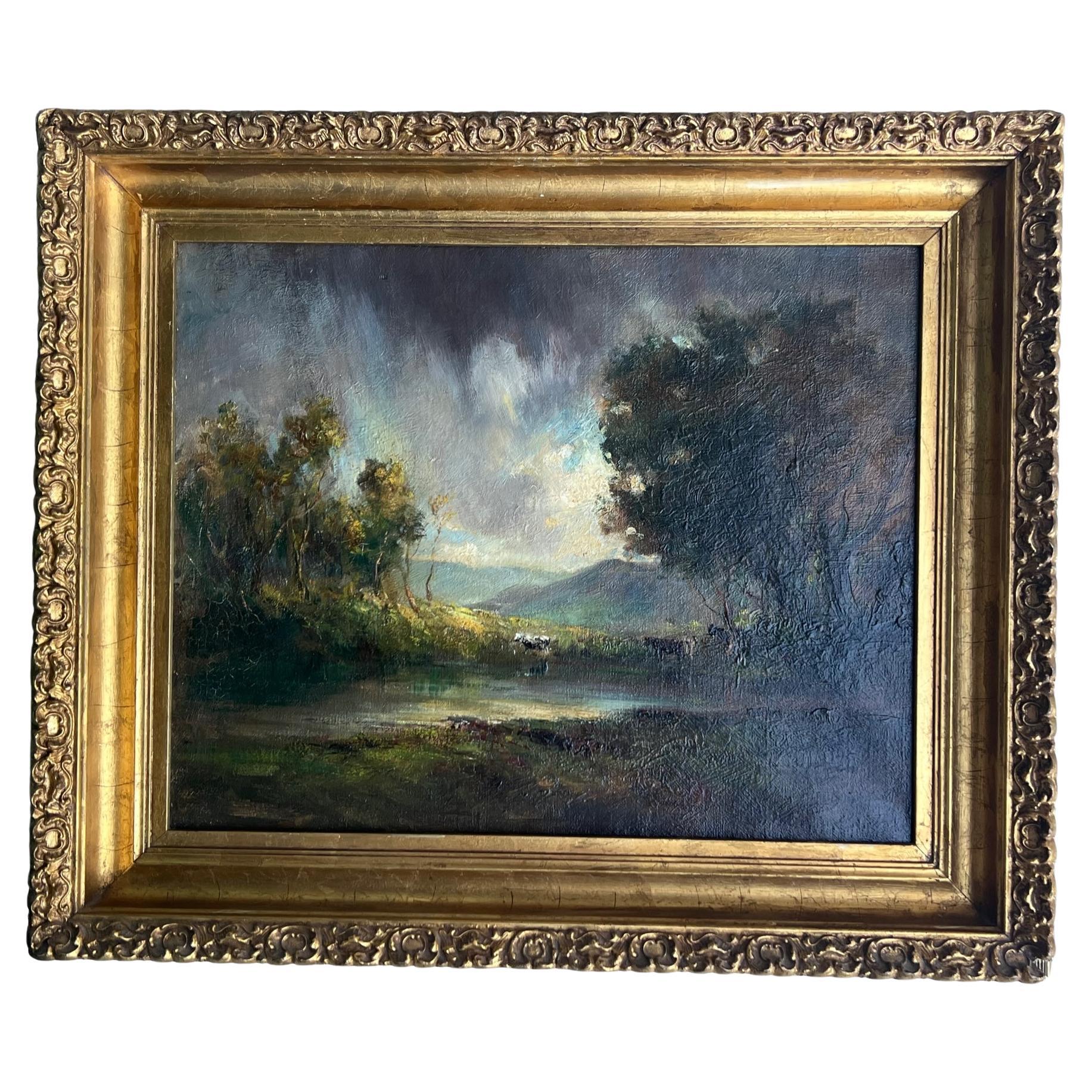Antique Landscape Oil Painting by James Martin Griffin For Sale