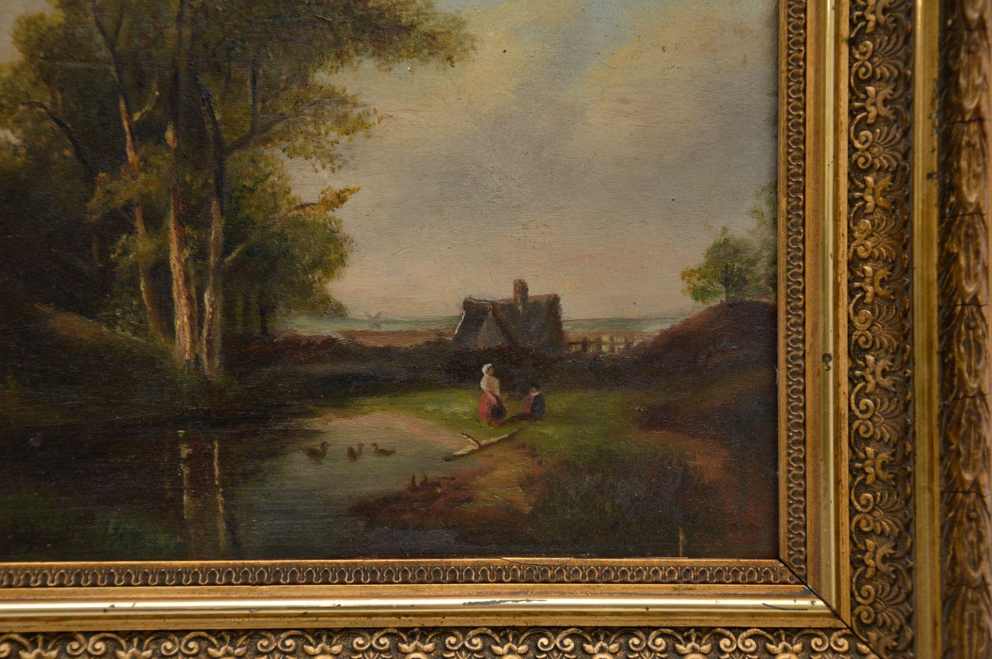 Antique Landscape Oil Painting in Gilt Wood Frame In Good Condition In London, GB