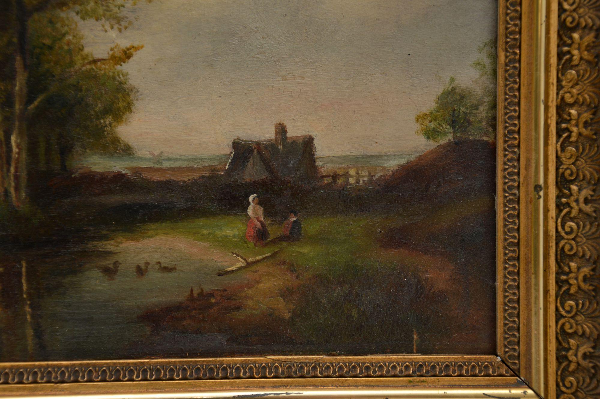 Antique Landscape Oil Painting in Gilt Wood Frame 2