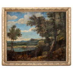 Antique Landscape Oil Painting on Board, 18th Century