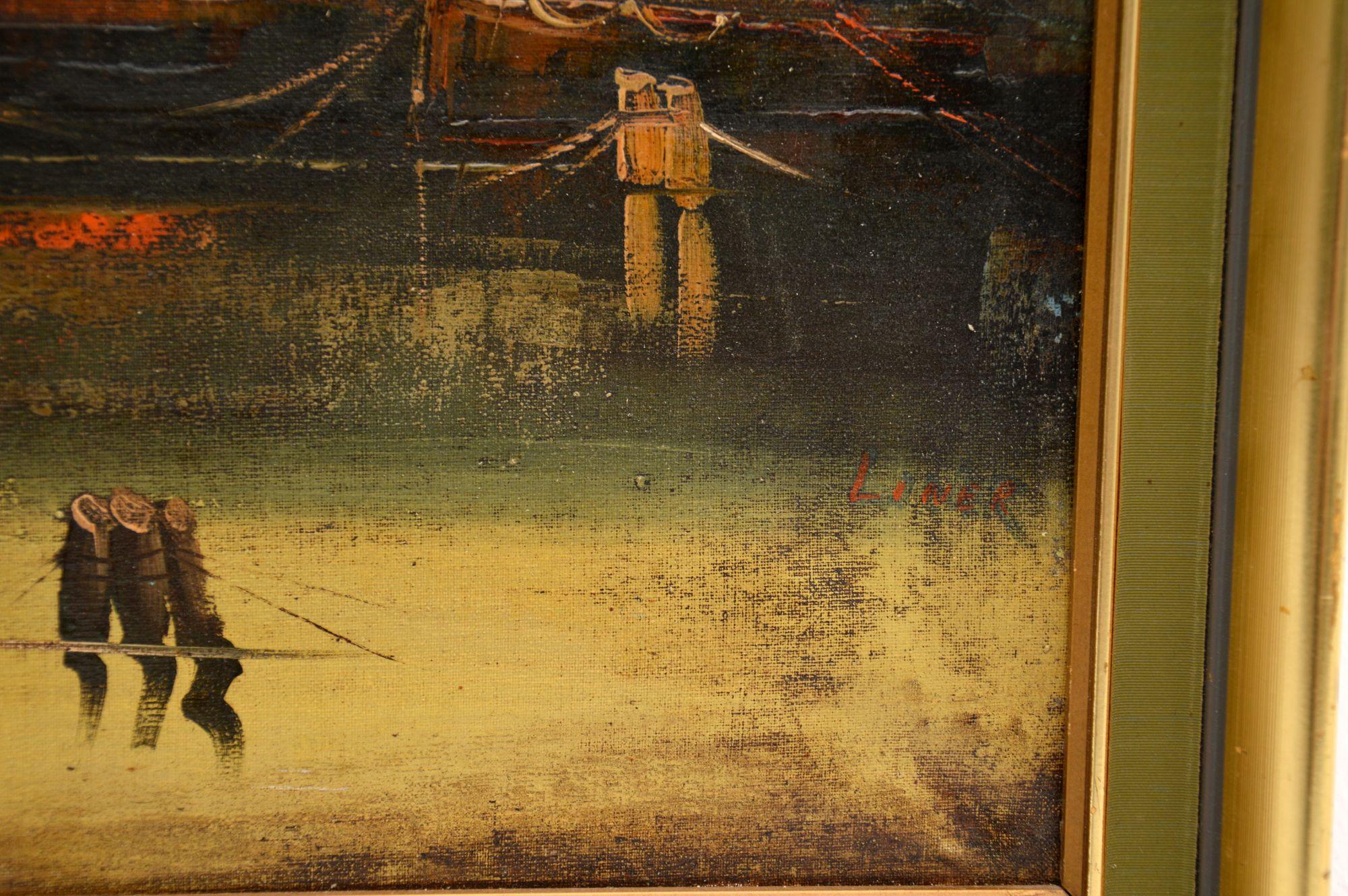 Milieu du XXe siècle Peinture à l'huile ancienne de paysage signée « Liner » en vente