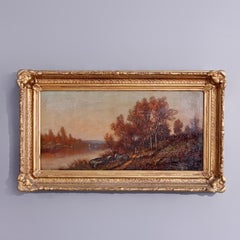 Antique Landscape Painting, Autumn on the Patomac River, Signed Max Weyl, 19thC