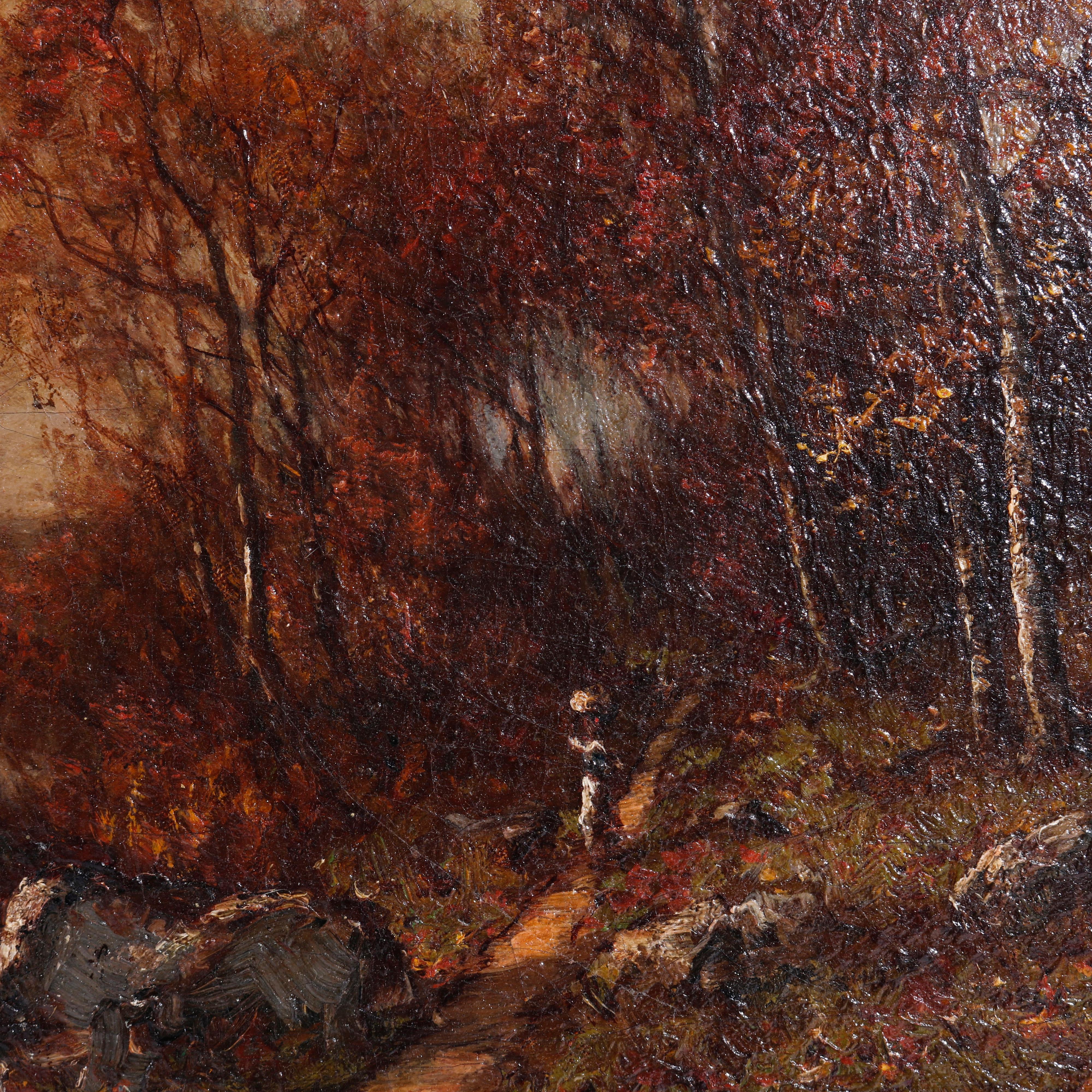 Hand-Painted Antique Landscape Painting, Autumn on the Patomac River, Signed Max Weyl, 19thC