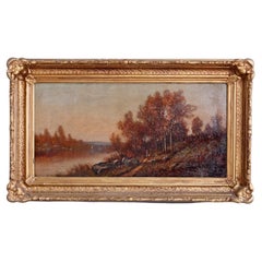 Antique Landscape Painting, Autumn on the Patomac River, Signed Max Weyl, 19thC