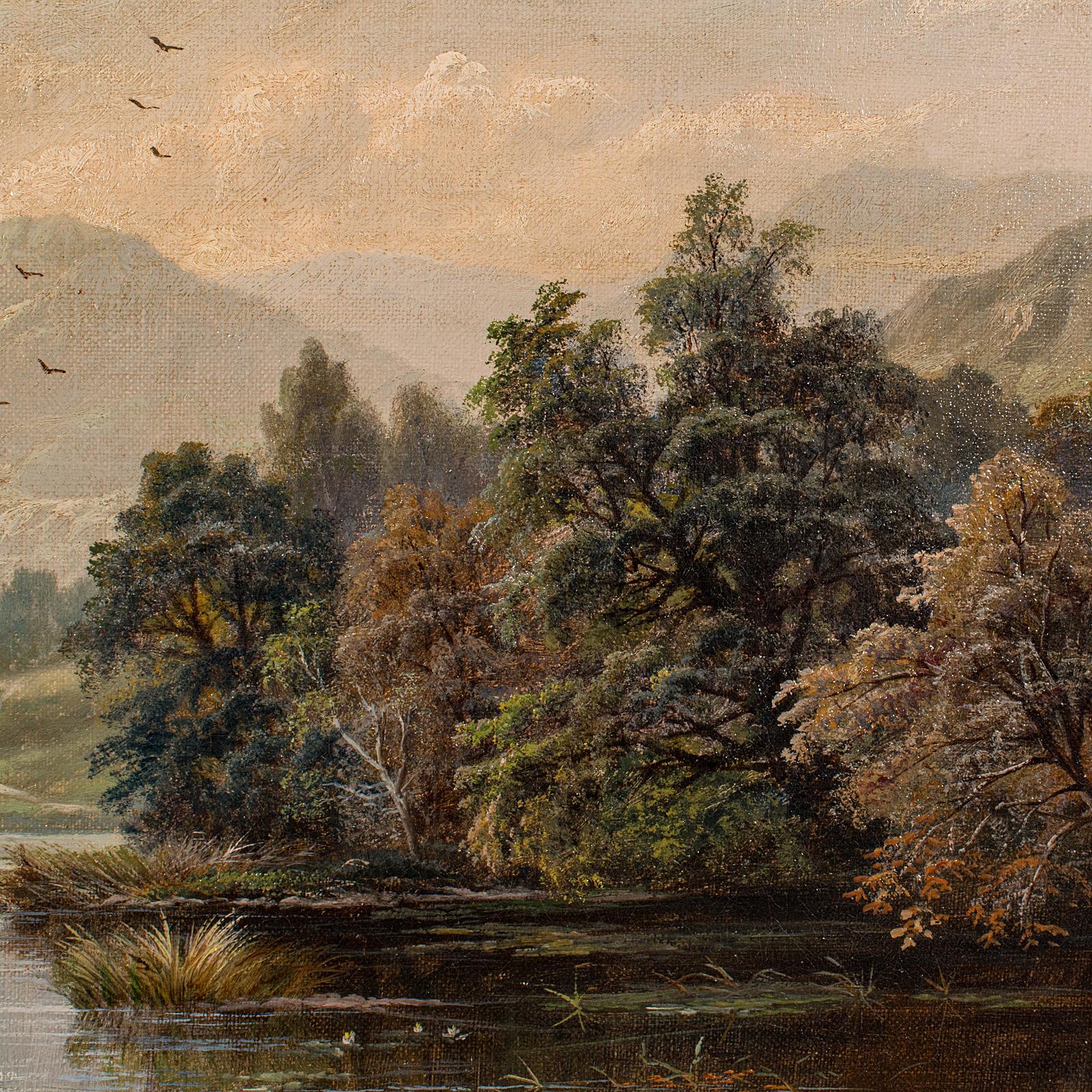 Antique Landscape Painting, British School, Original, Oil on Canvas, Victorian 3