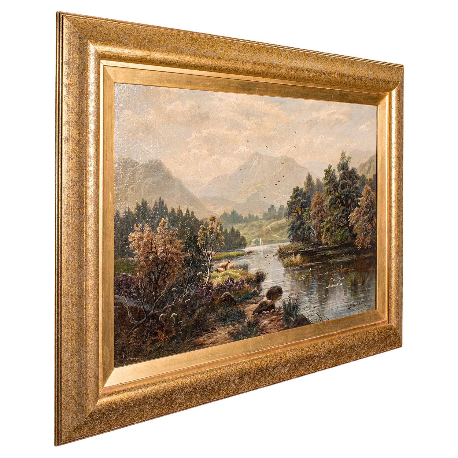 Peinture de paysage ancienne de l'école britannique, original, huile sur toile, victorienne