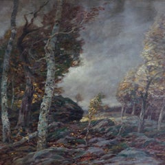Antique Landscape Painting of Forest Interior by John Semon, Signed, circa 1900