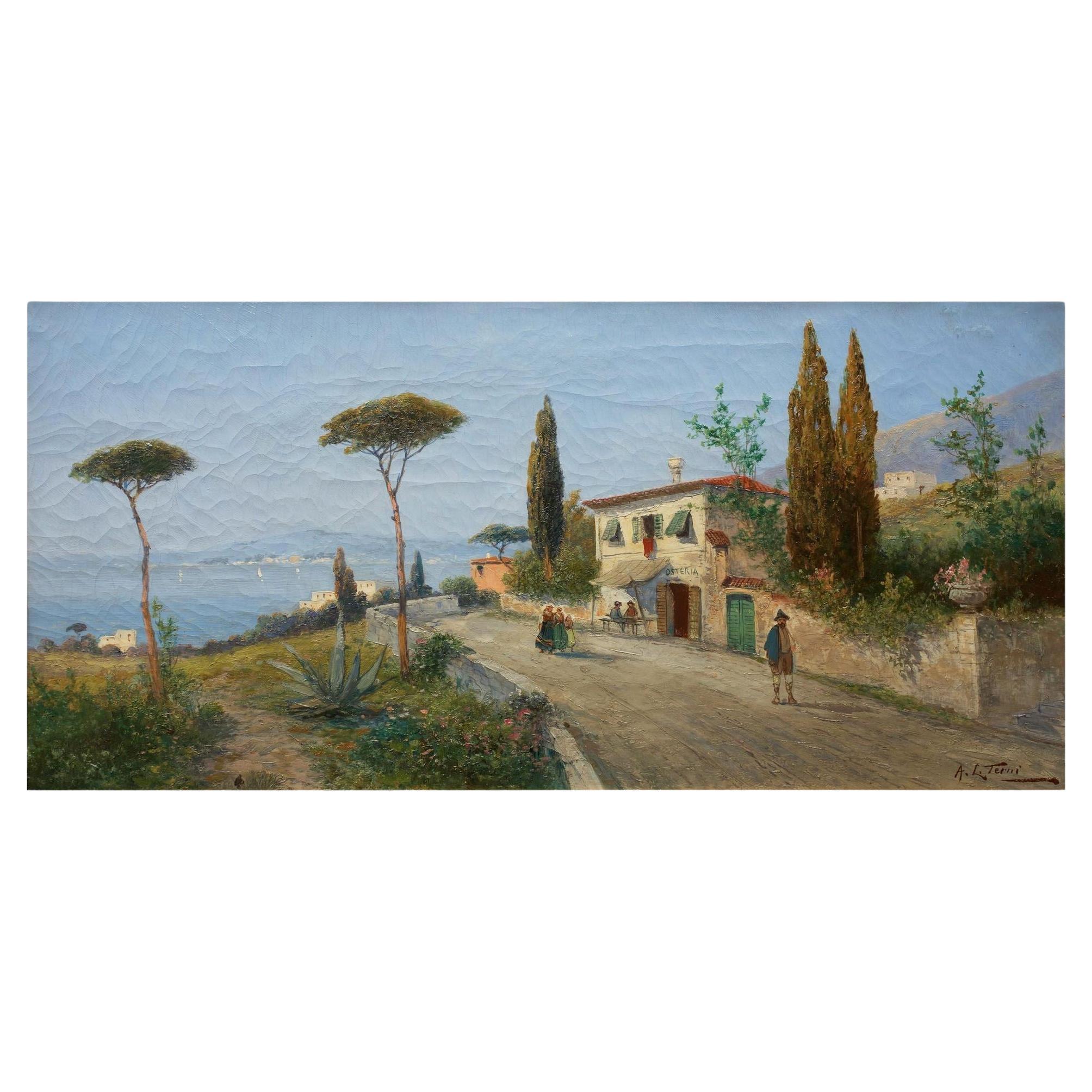 Peinture de paysage ancienne de Naples par George Fischhof