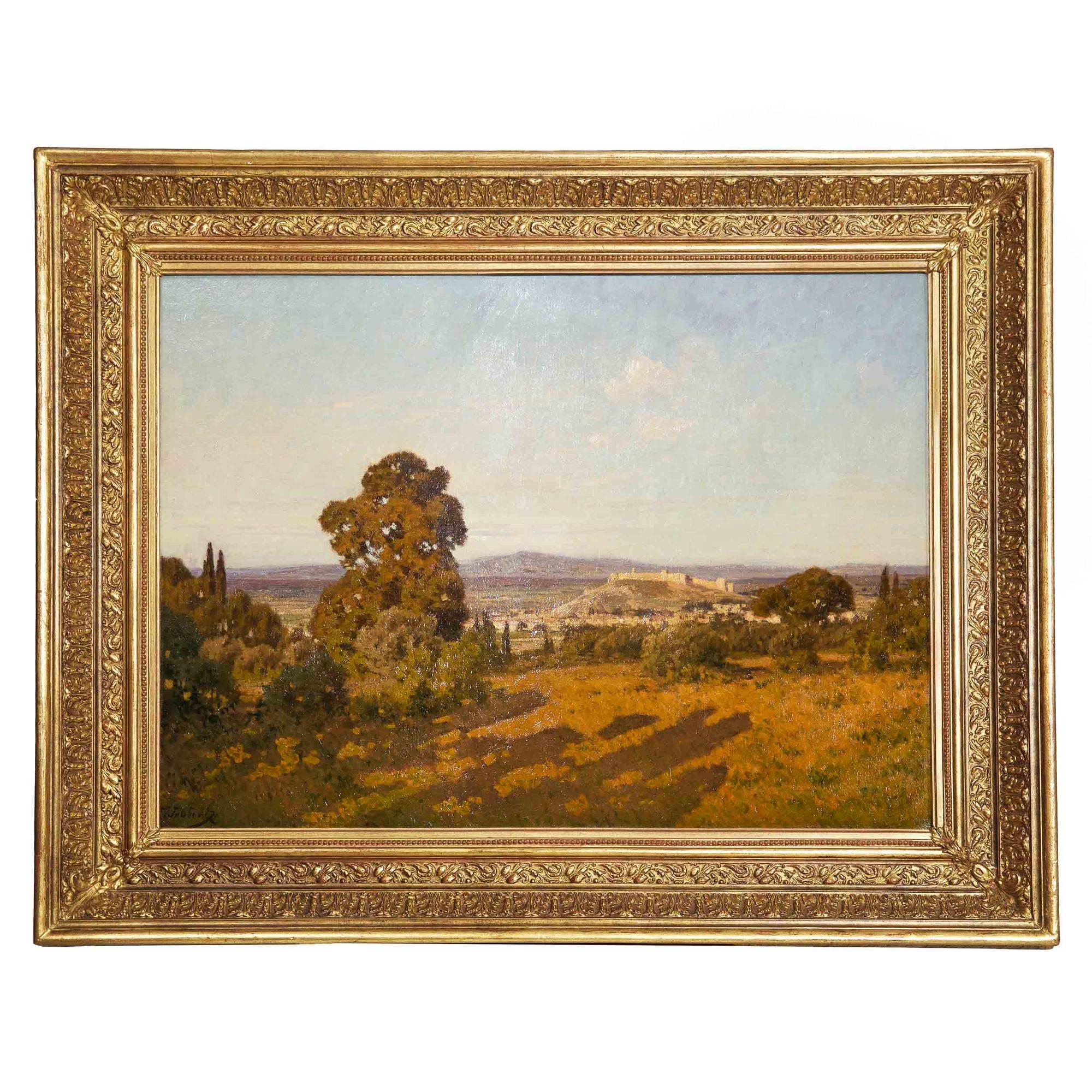 Scuola di Barbizon Antique Landscape Painting of Provence, France by Léon Joubert in vendita