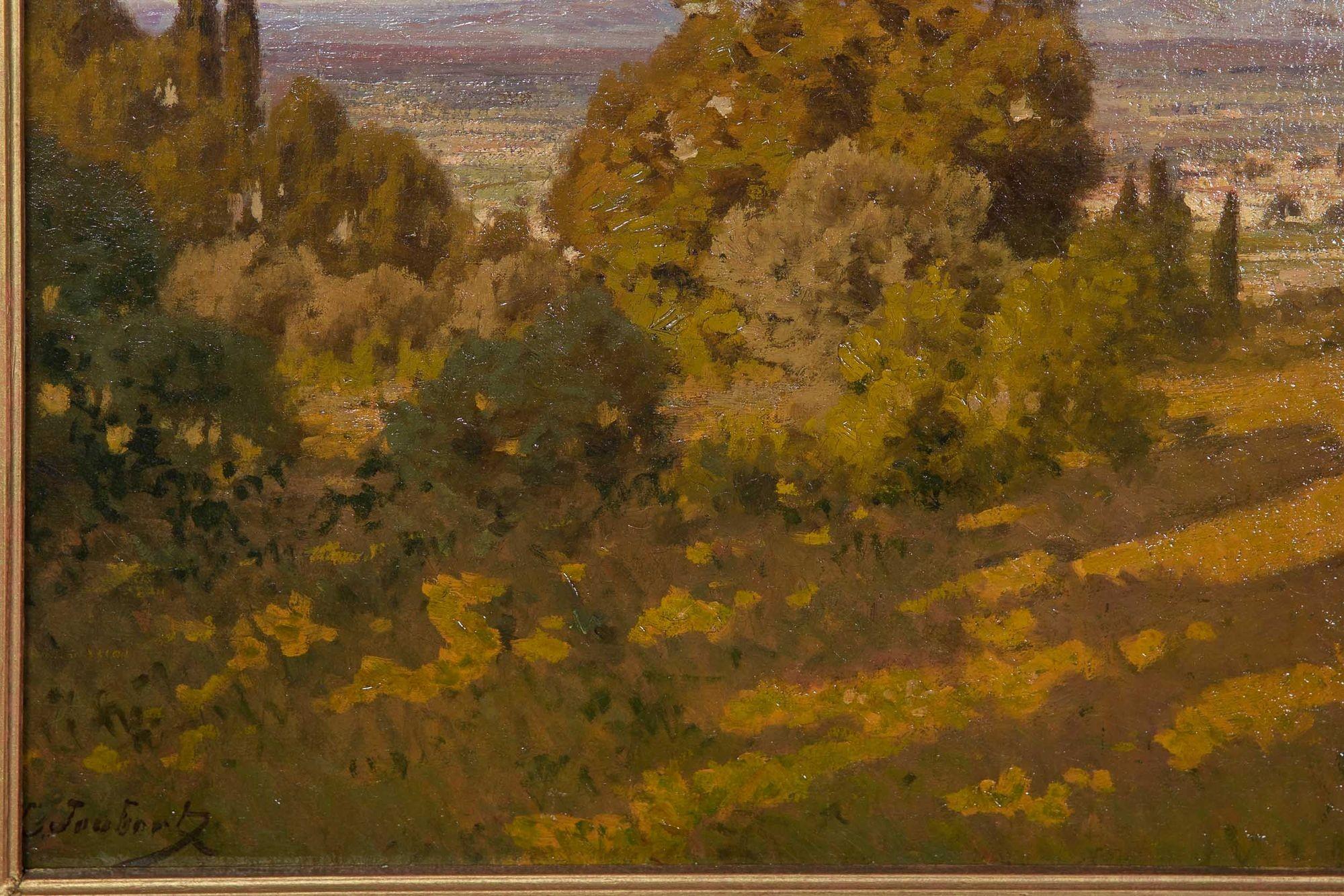Tela Antique Landscape Painting of Provence, France by Léon Joubert in vendita