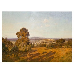 Antique Landscape Painting of Provence, France by Léon Joubert