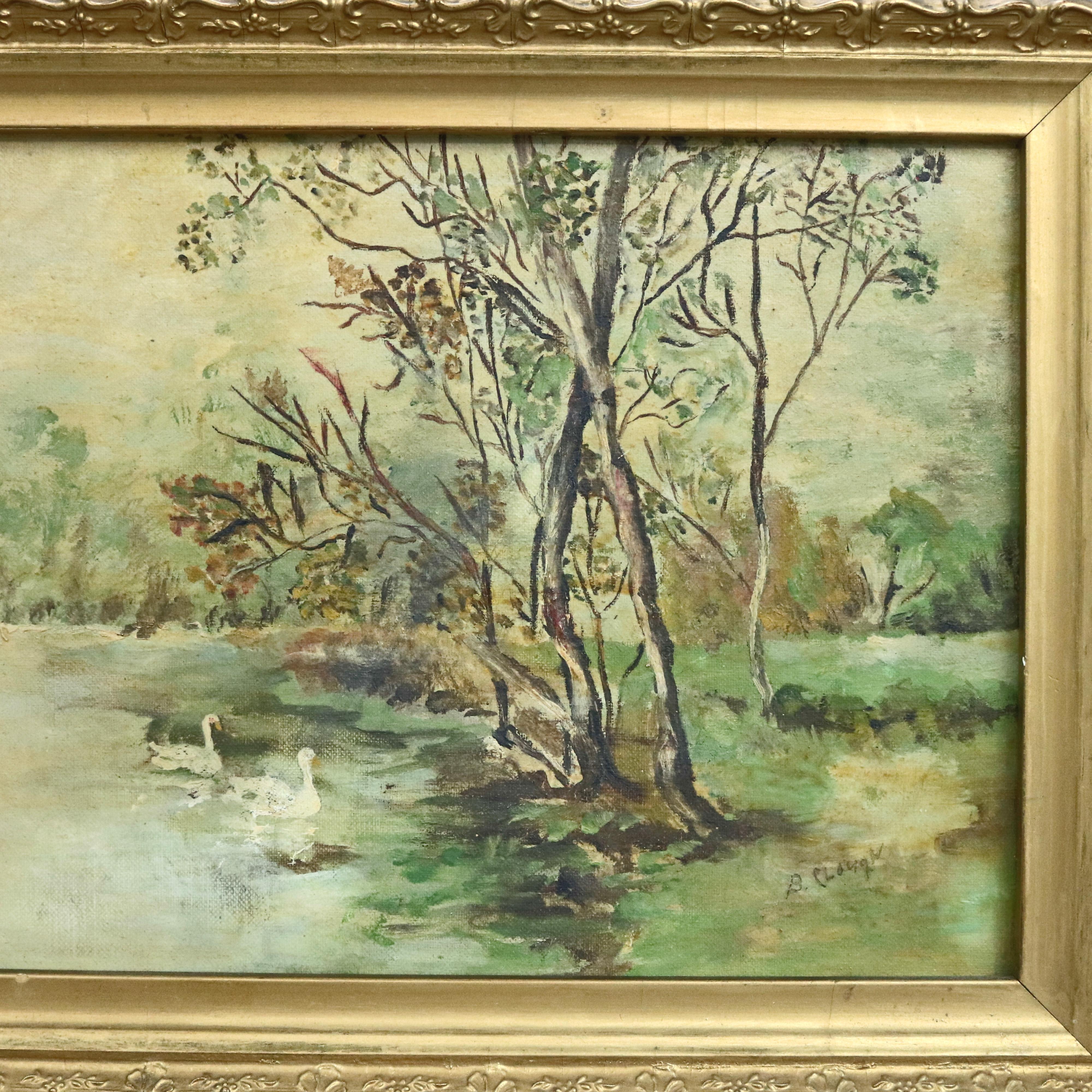 19th Century Antique Landscape Painting of River Signed Plough, c1880’s