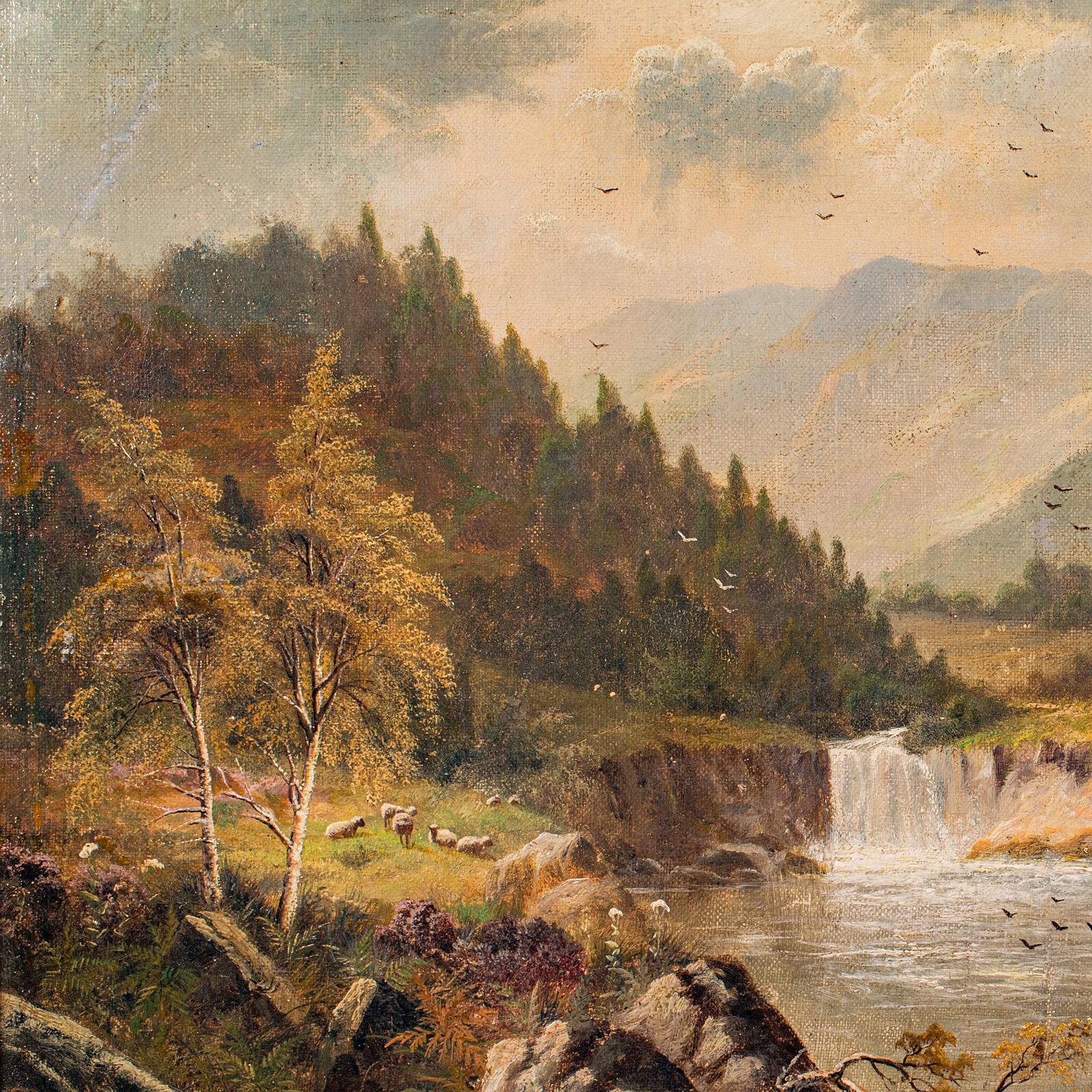 Pittura antica di paesaggio, Originale, British School, Olio su tela, Vittoriano In condizioni buone in vendita a Hele, Devon, GB
