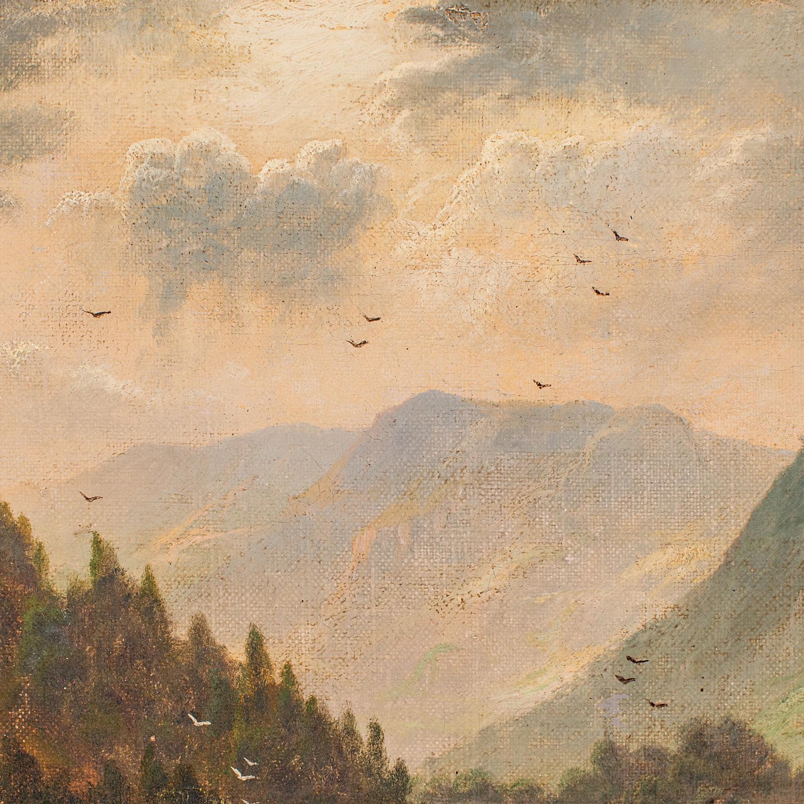 XIX secolo Pittura antica di paesaggio, Originale, British School, Olio su tela, Vittoriano in vendita