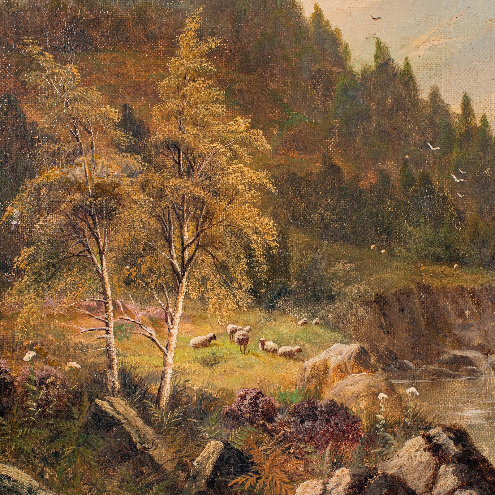 Tela Pittura antica di paesaggio, Originale, British School, Olio su tela, Vittoriano in vendita