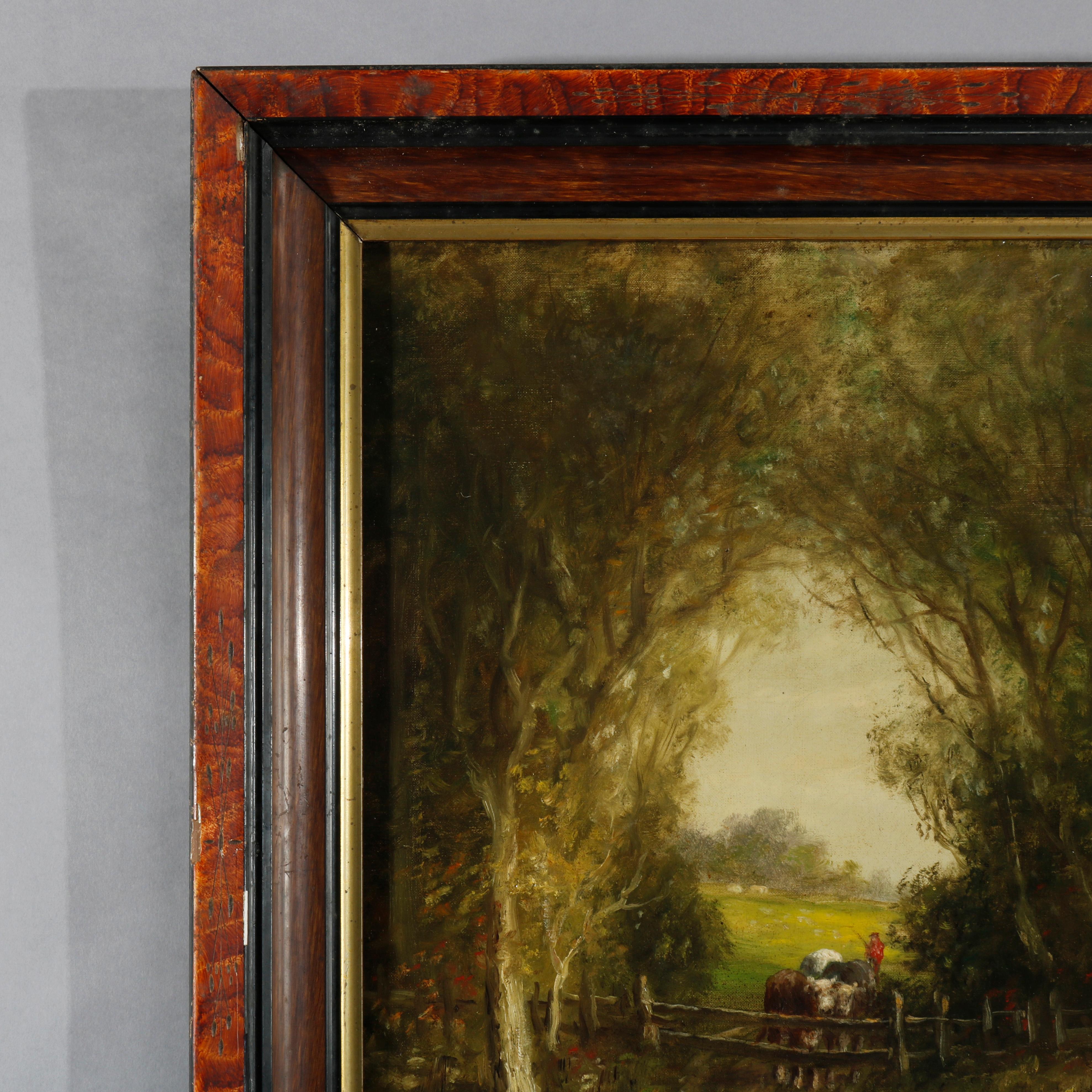 Antique Landscape Painting, Pasture with Cows by Wesley Webber, 19th C In Good Condition In Big Flats, NY