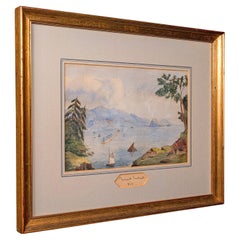 Pittura antica di paesaggio, frangiflutti di Plymouth, acquerello incorniciato, epoca vittoriana