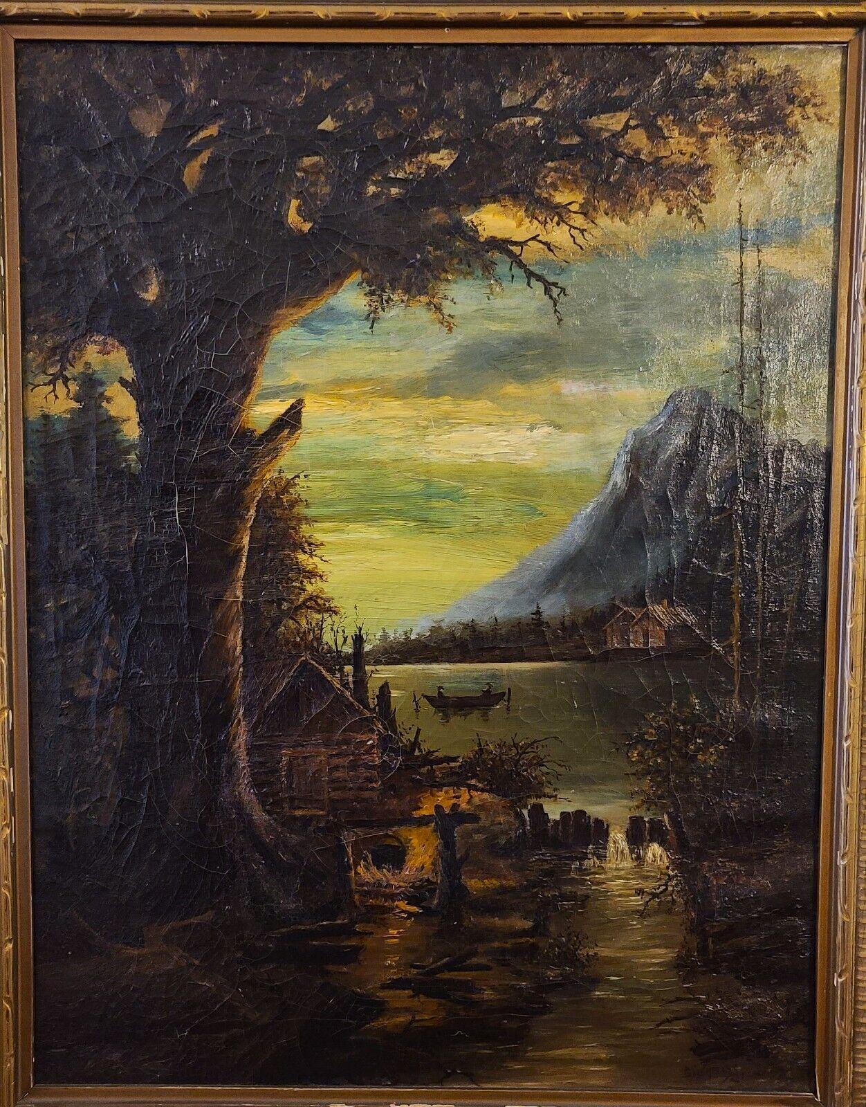 Offering one of our recent palm beach estate fine art acquisitions of a
antique landscape oil painting on canvas signed Gilchrist 1921.

Approximate measurements
Canvas: 26