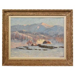 Antique Landscape Painting with Snow, Antique Mountain Paintings, XX Century