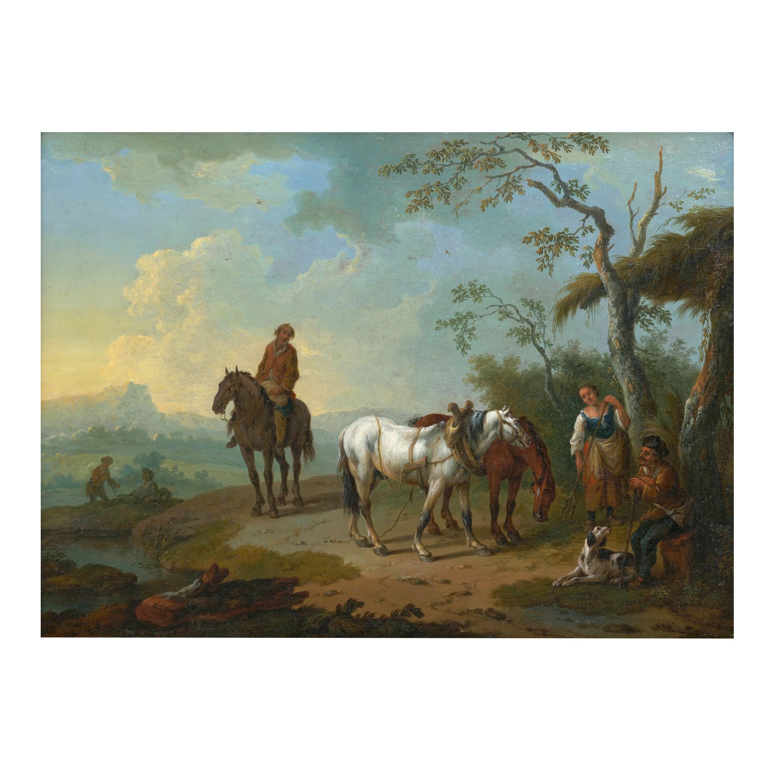 Européen Paire de peintures de paysages antiques attribuées à Pieter van Bloemen, 18ème siècle en vente