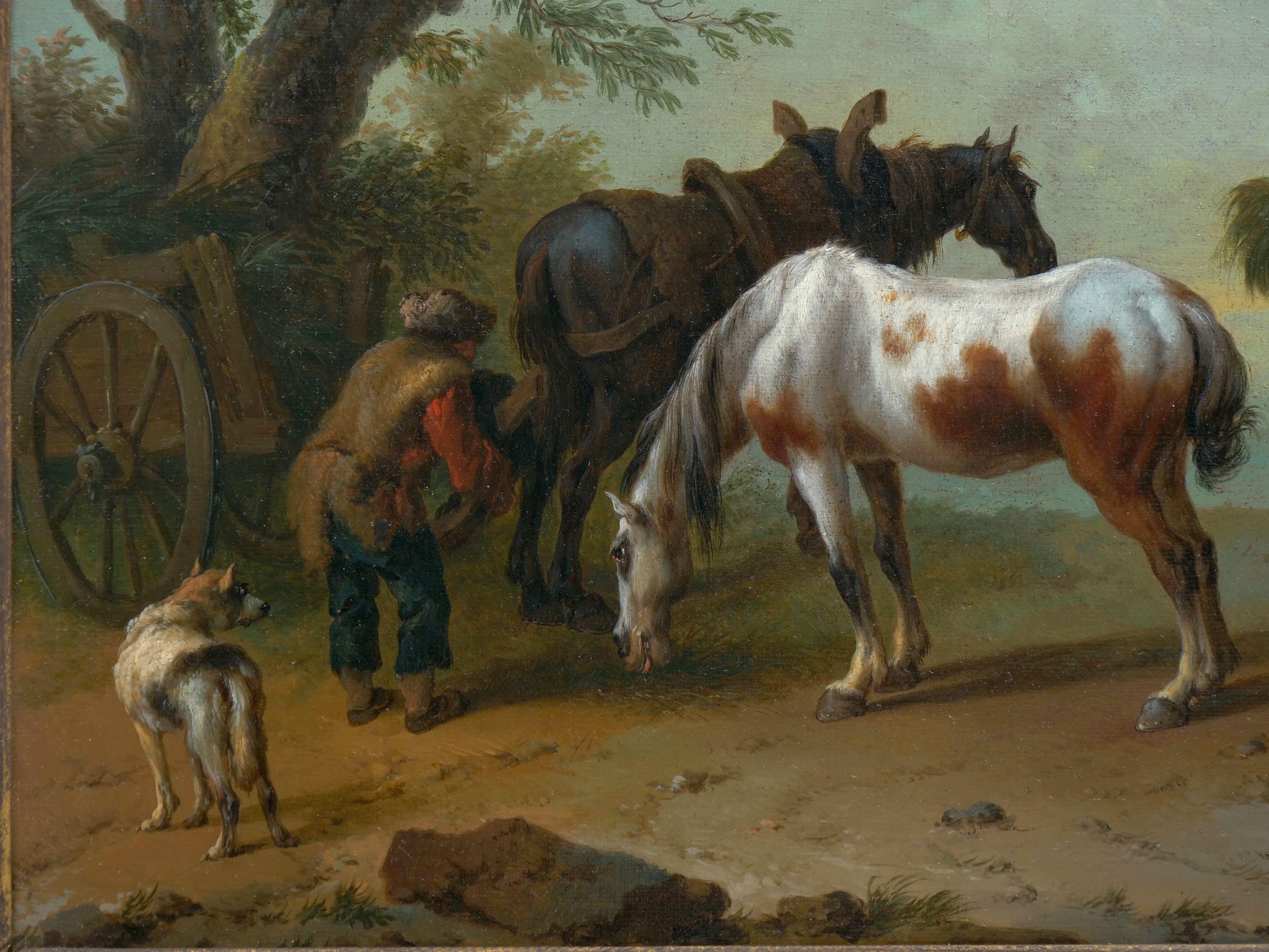 Wood Antique Landscape Paintings Attributed to Pieter van Bloemen, 18th Century, Pair For Sale