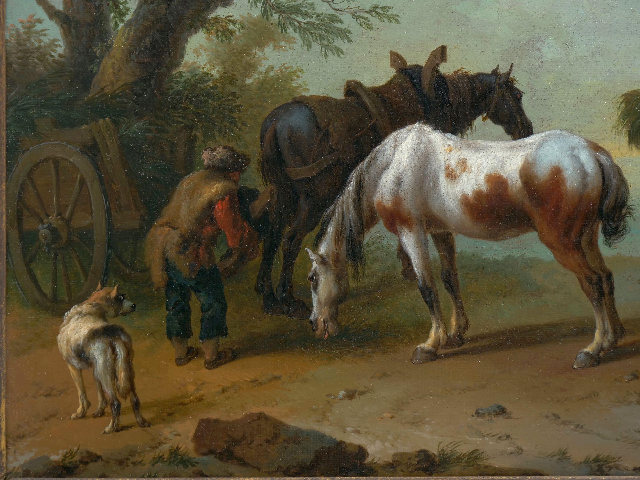 Pinturas antiguas de paisajes atribuidas a Pieter van Bloemen, Siglo XVIII, Pareja Madera