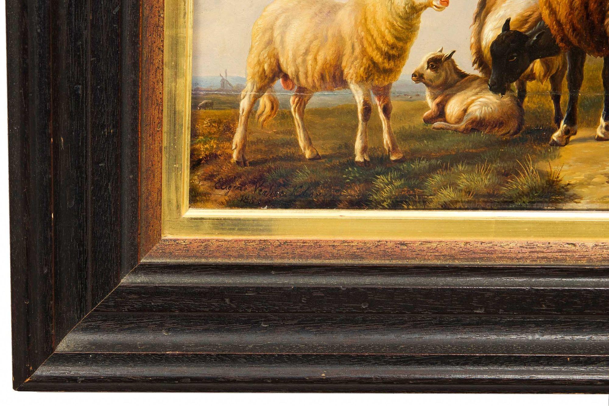 Antique Landscape “Sheep and Goats” by Eugene Verboeckhoven circa 1859 For Sale 7