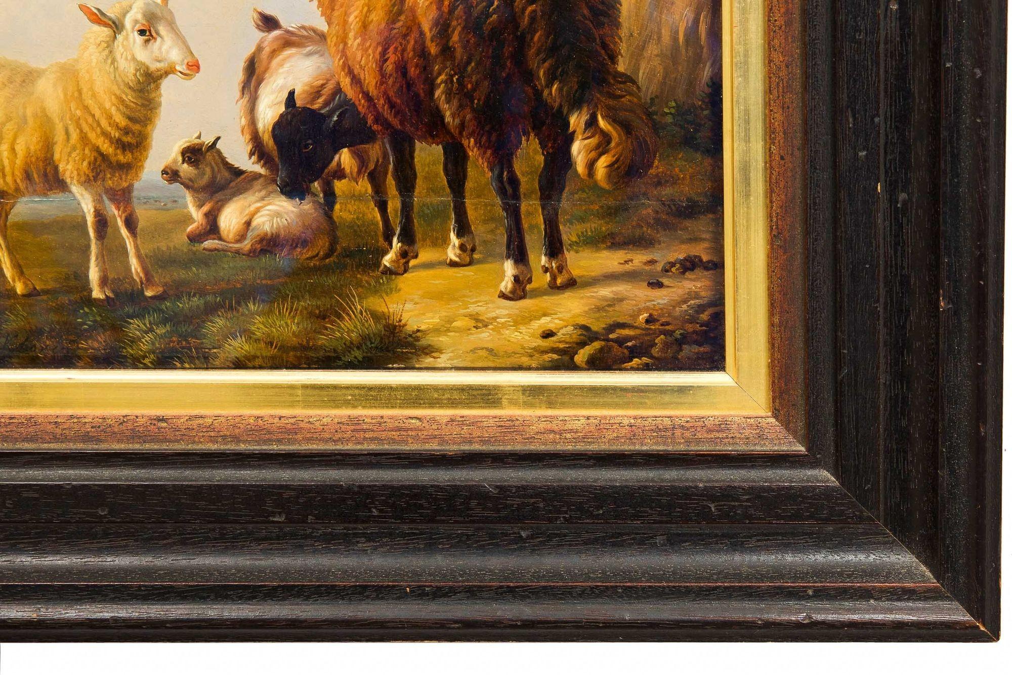 Antique Landscape “Sheep and Goats” by Eugene Verboeckhoven circa 1859 For Sale 8