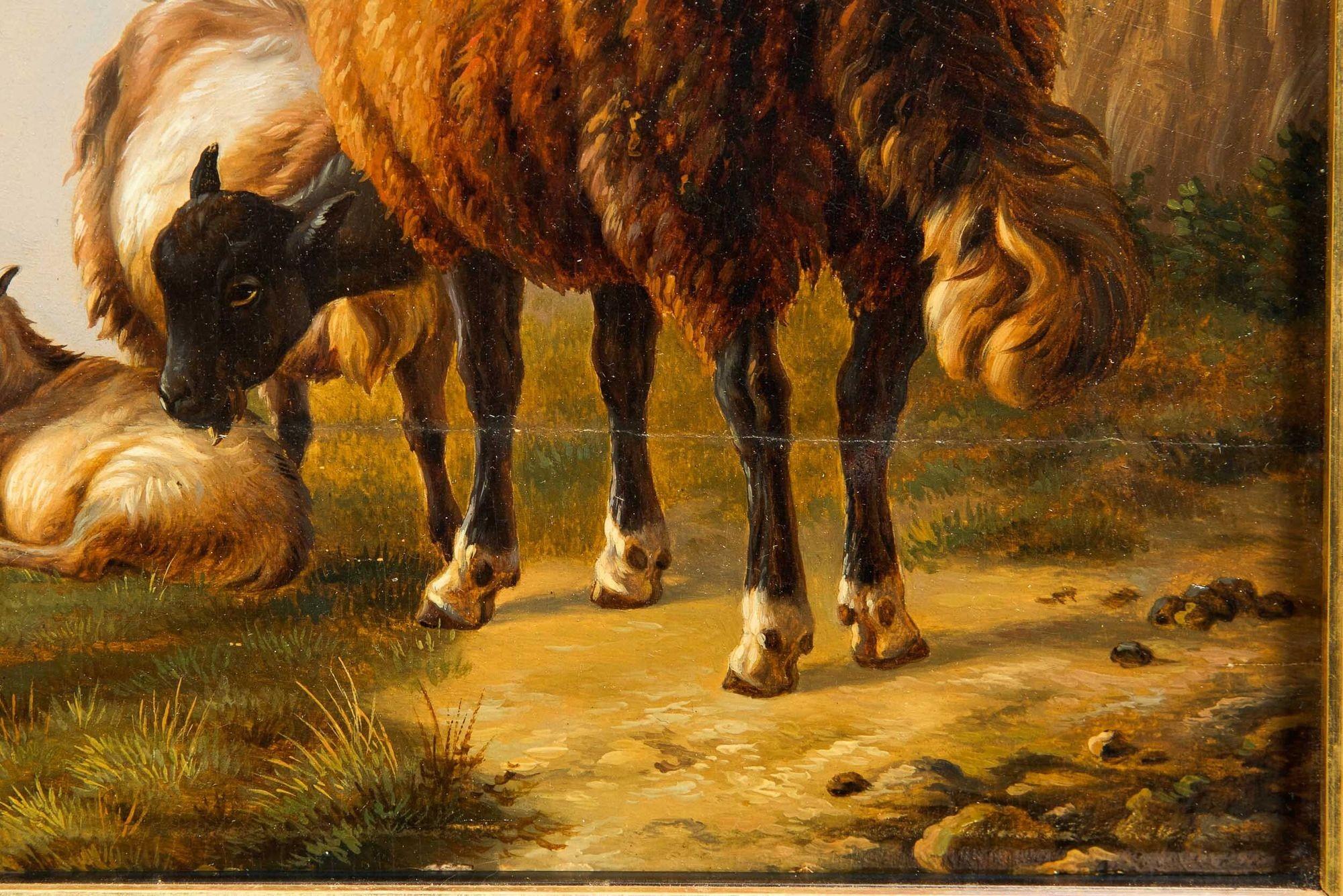 19th Century Antique Landscape “Sheep and Goats” by Eugene Verboeckhoven circa 1859 For Sale