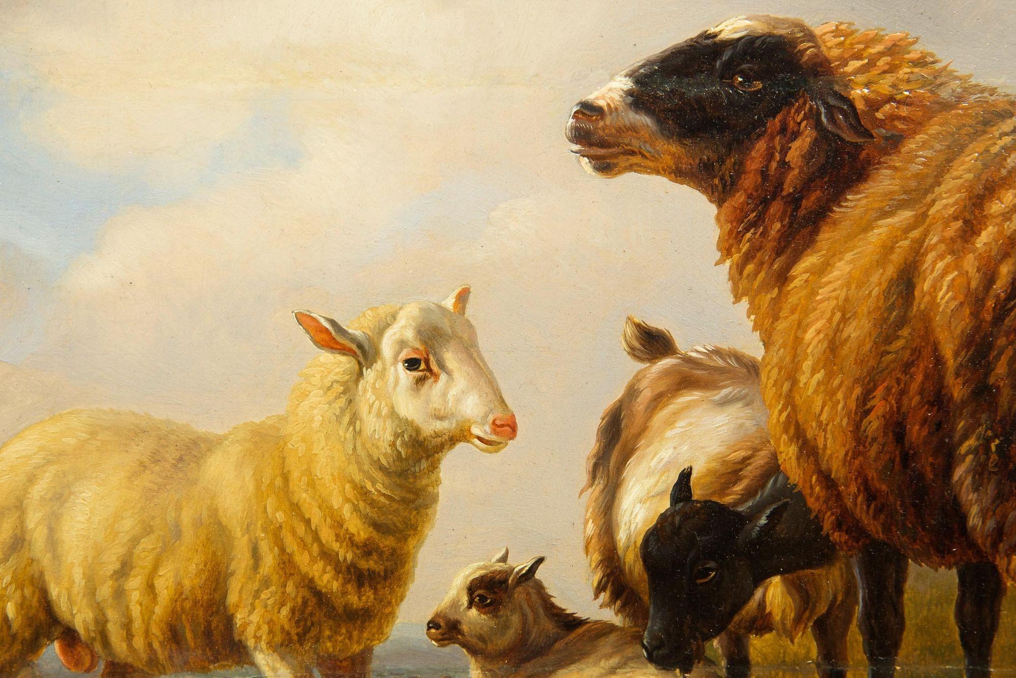 Antique Landscape “Sheep and Goats” by Eugene Verboeckhoven circa 1859 For Sale 1