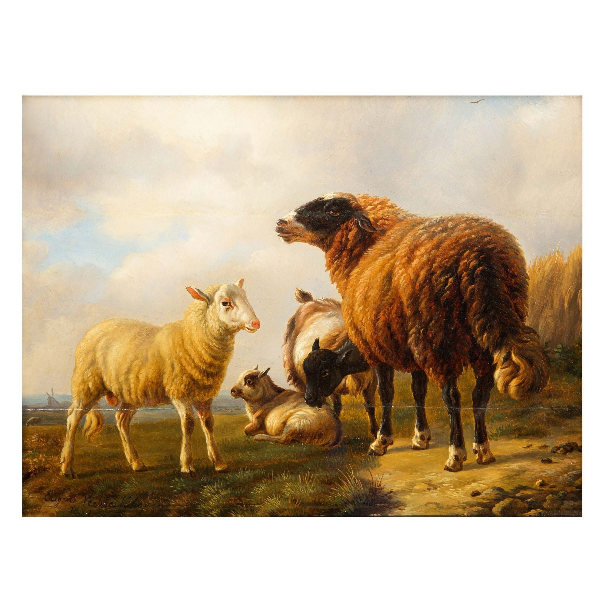 Antique Landscape “Sheep and Goats” by Eugene Verboeckhoven circa 1859 For Sale