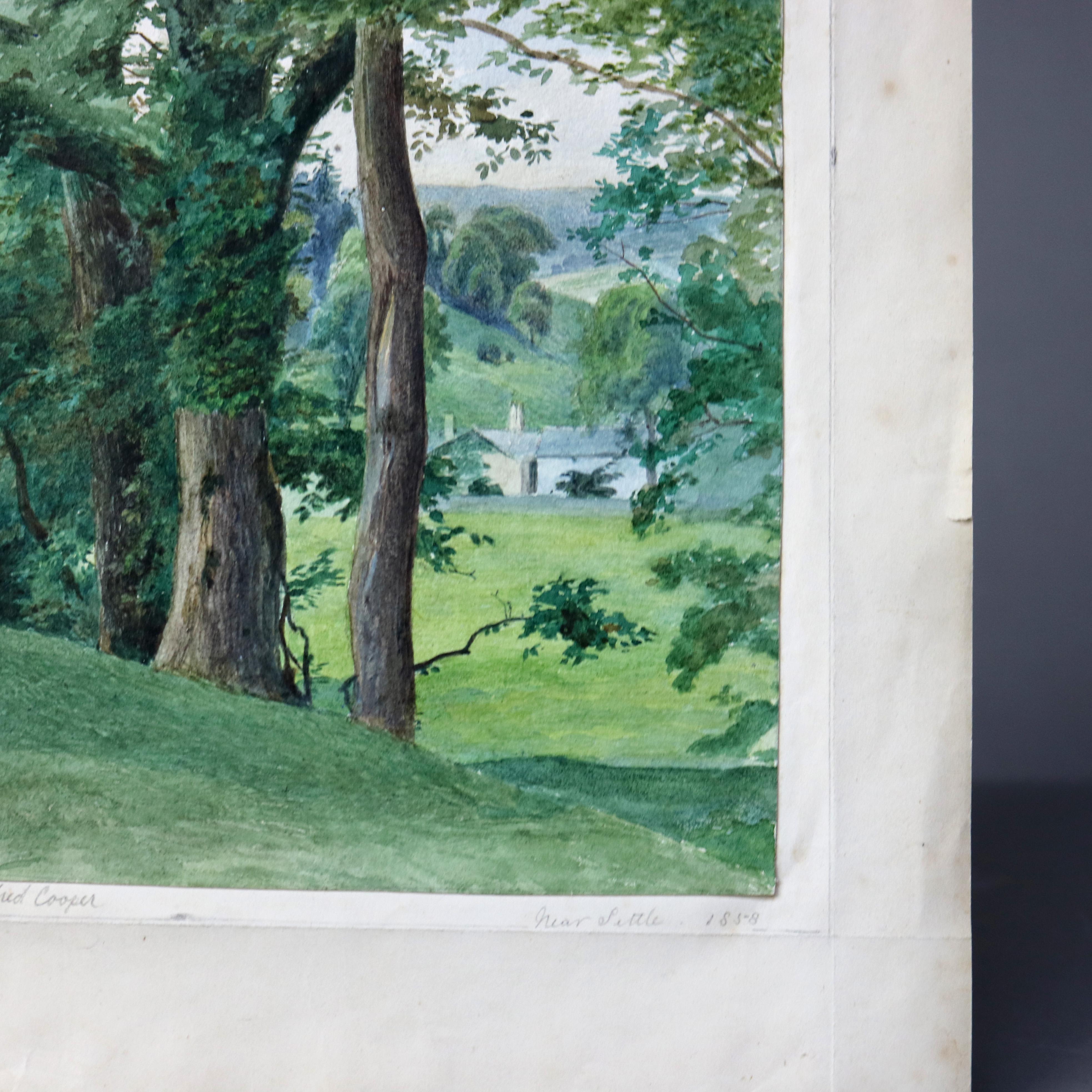 Antico dipinto ad acquerello di paesaggio firmato da Alfred Cooper C1858

Misura - 10 1/8