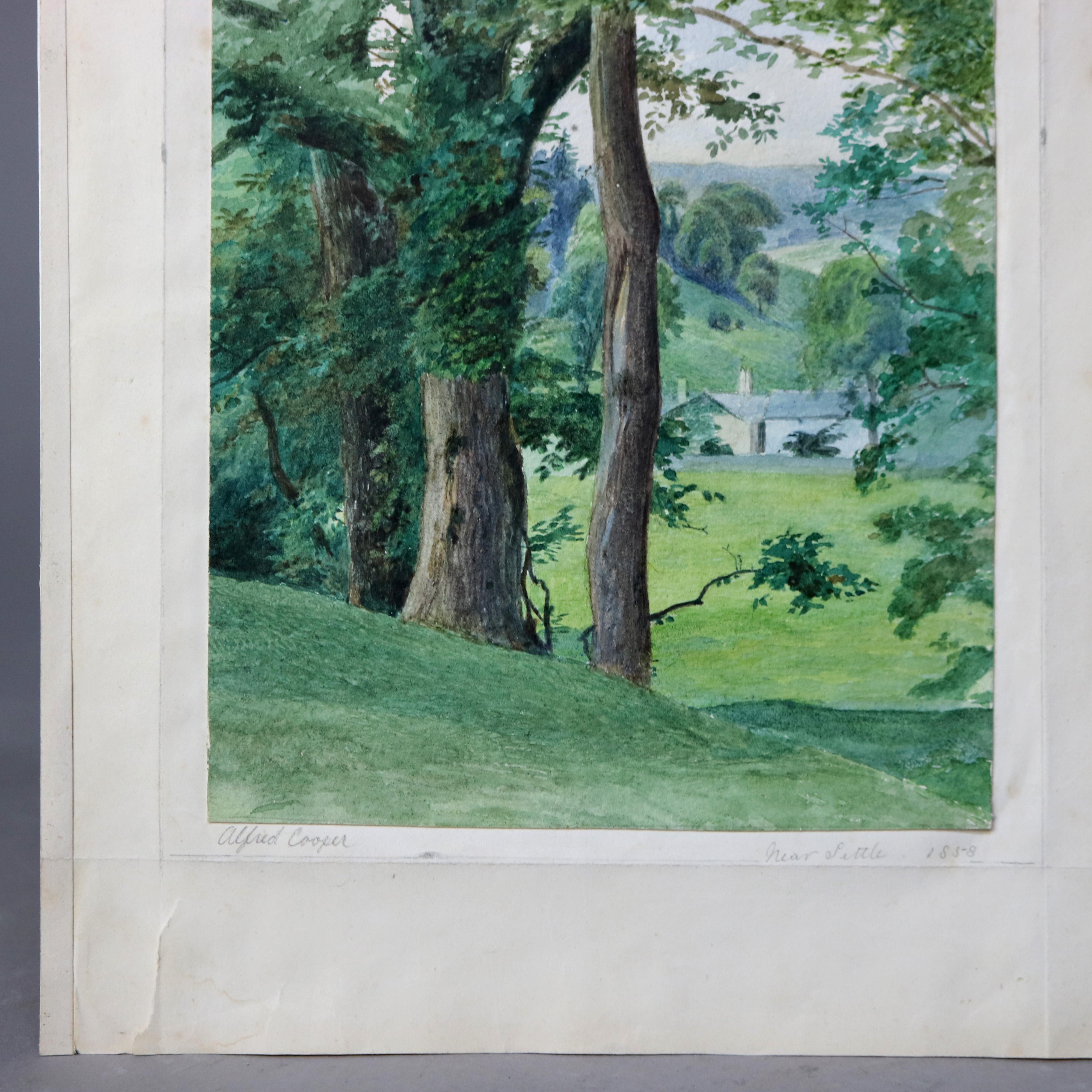 Antico dipinto ad acquerello di paesaggio firmato da Alfred Cooper C1858 In condizioni buone a Big Flats, NY