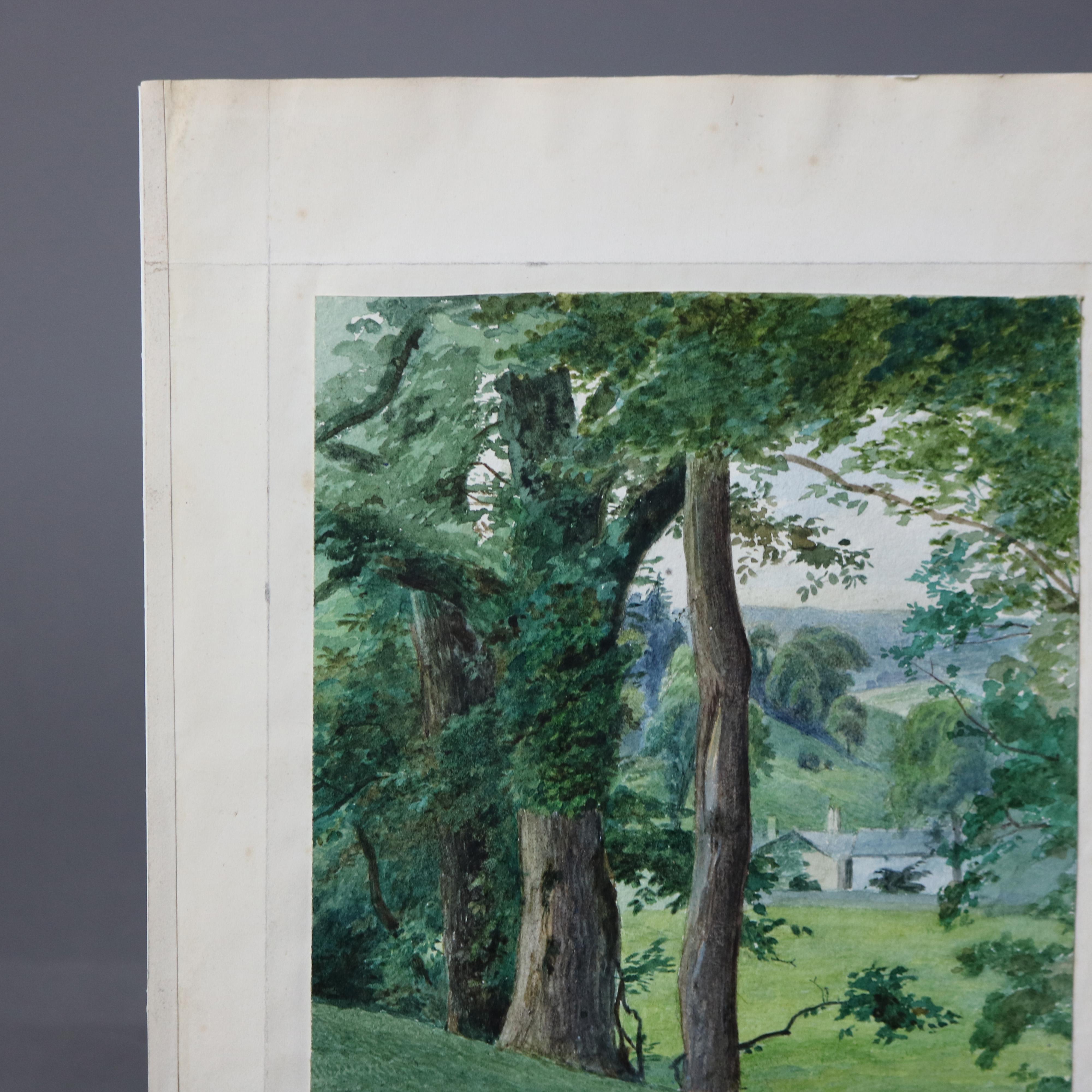 XIX secolo Antico dipinto ad acquerello di paesaggio firmato da Alfred Cooper C1858