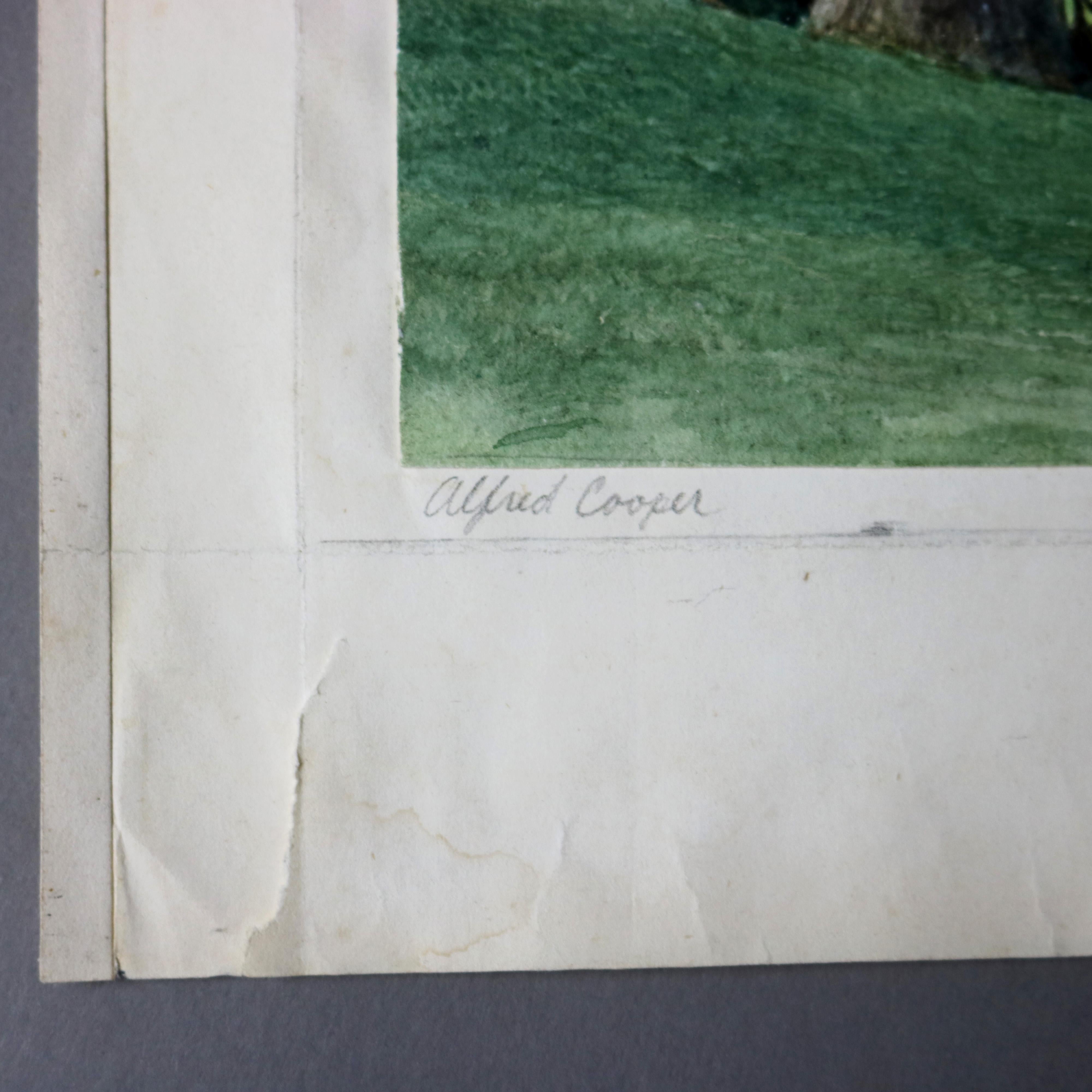 Carta Antico dipinto ad acquerello di paesaggio firmato da Alfred Cooper C1858