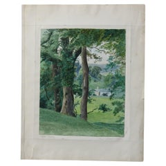 Antico dipinto ad acquerello di paesaggio firmato da Alfred Cooper C1858