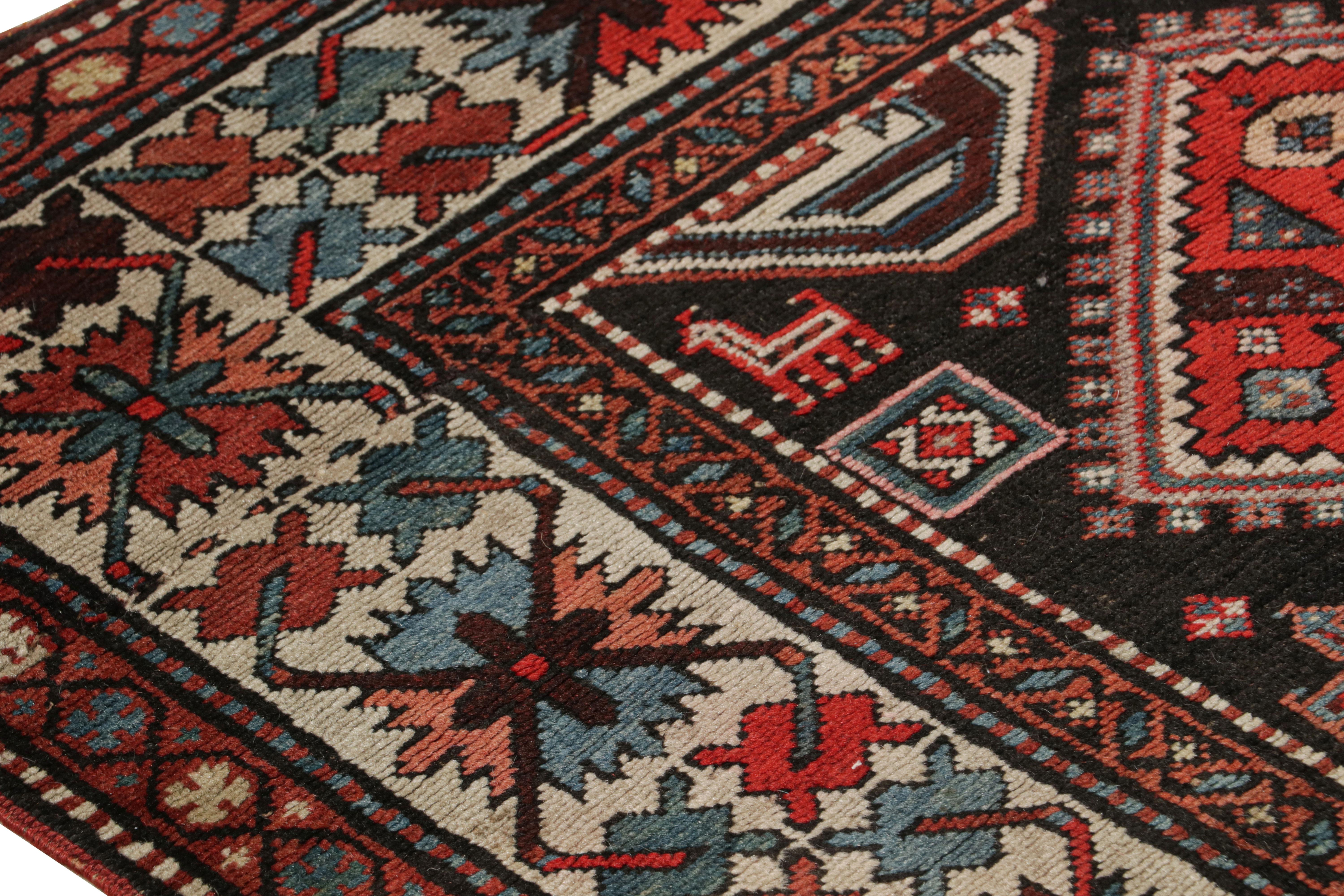 Russian Antique Lankeran Red, Black and Beige Wool Rug by Rug & Kilim For Sale