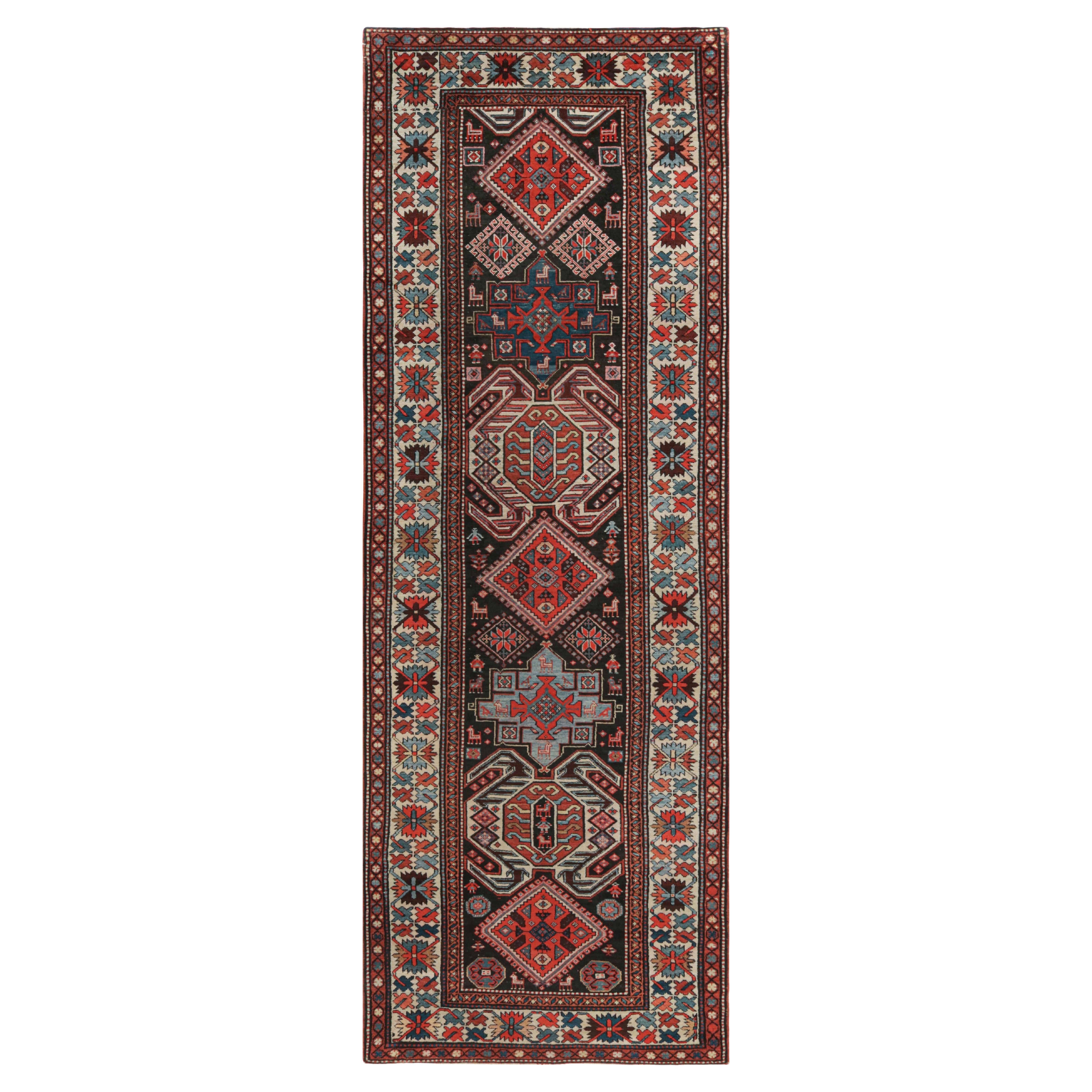 Antique Lankeran Red, Black and Beige Wool Rug by Rug & Kilim For Sale