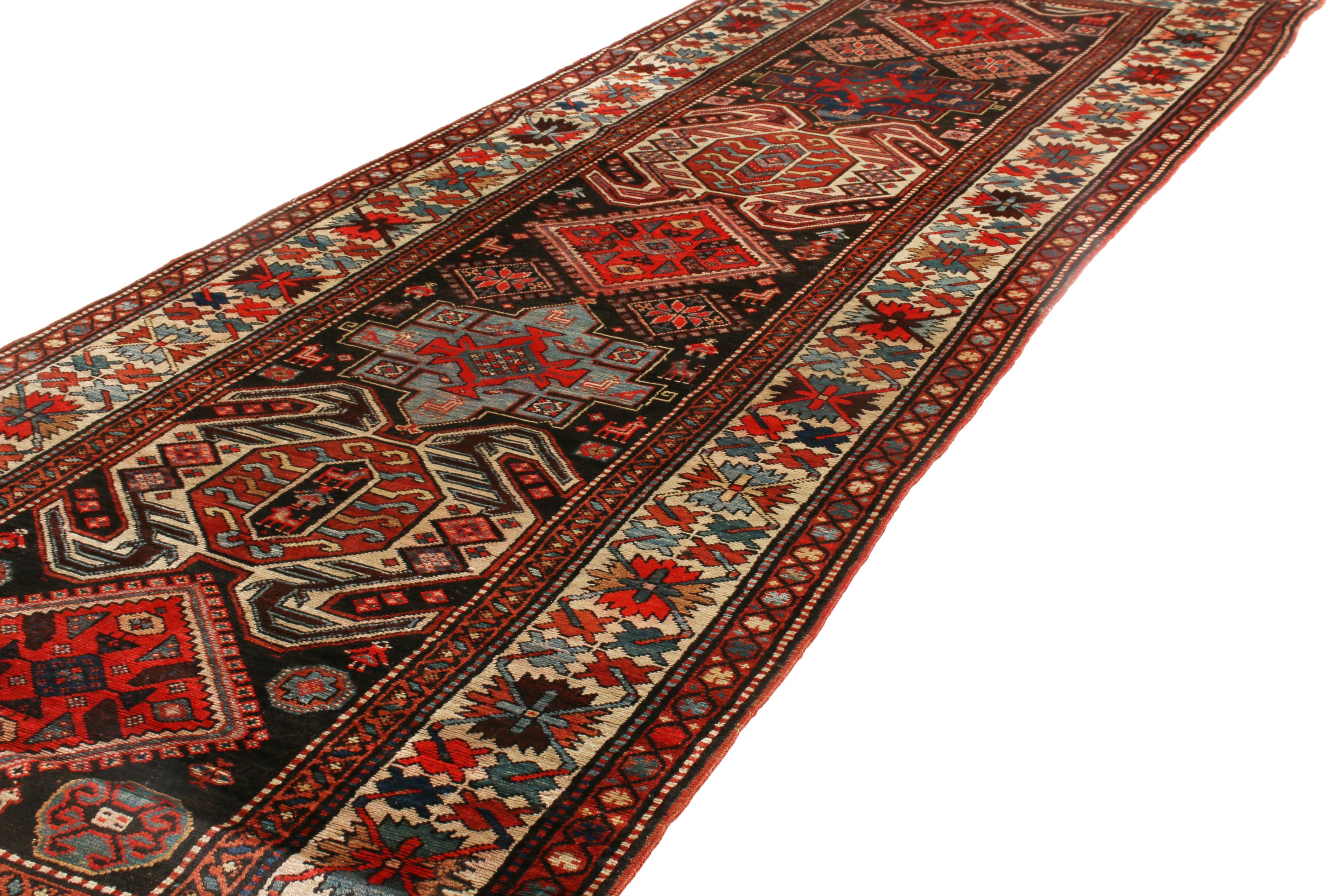 Russian Antique Lankeran Red, Black and Beige Wool Rug by Rug & Kilim For Sale