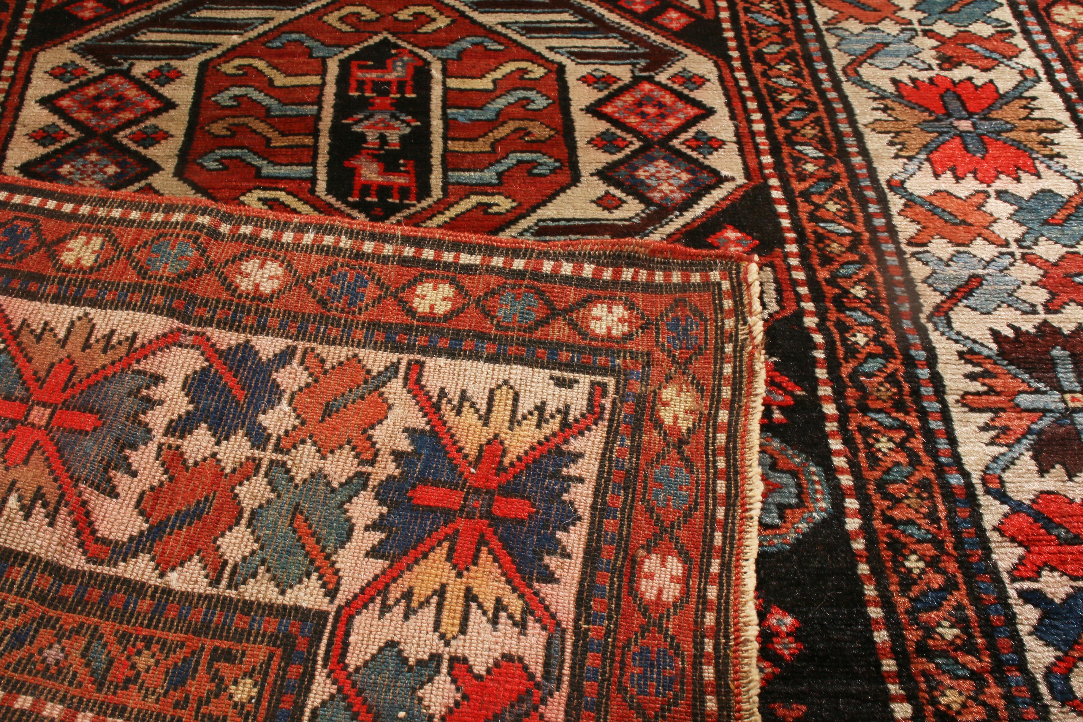 Late 19th Century Antique Lankeran Red, Black and Beige Wool Rug by Rug & Kilim For Sale