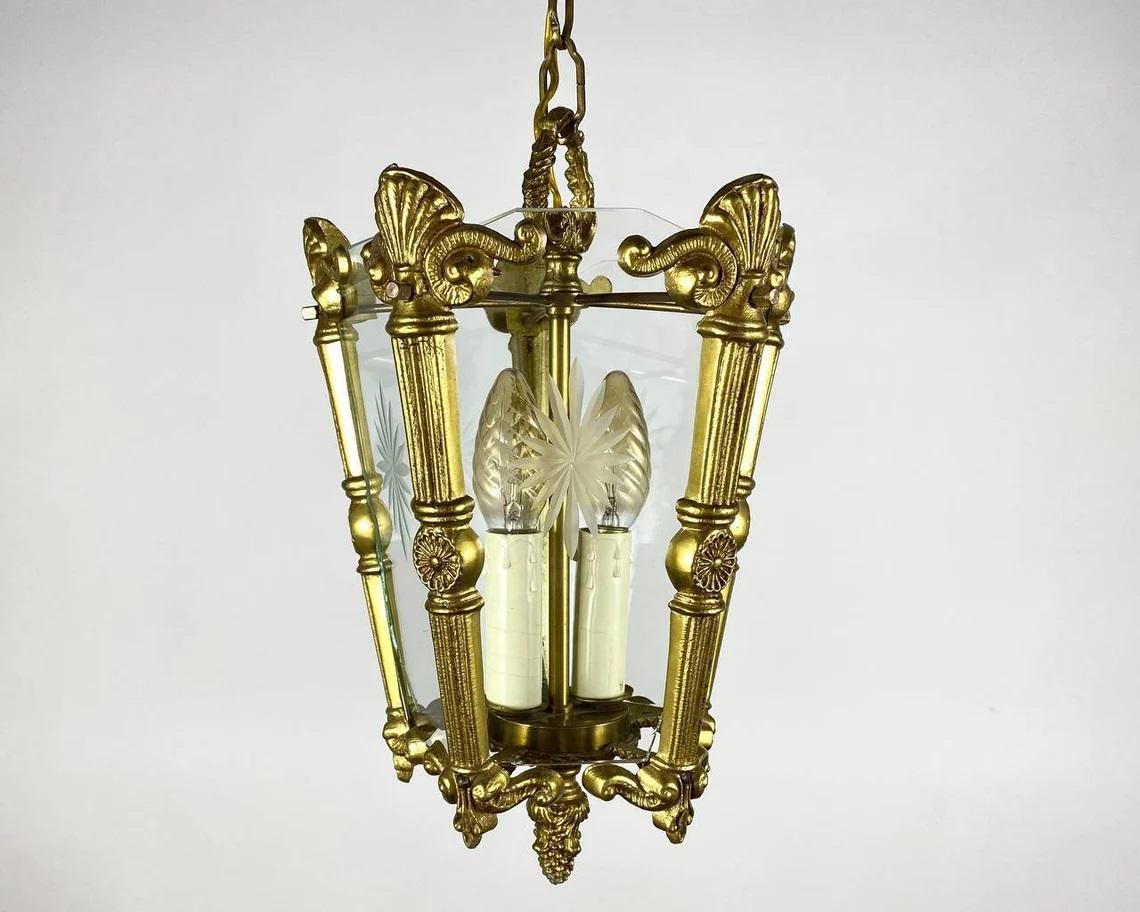 Louis XV Antique Lantern in Cut Glass and Gilt Bronze, 1920s