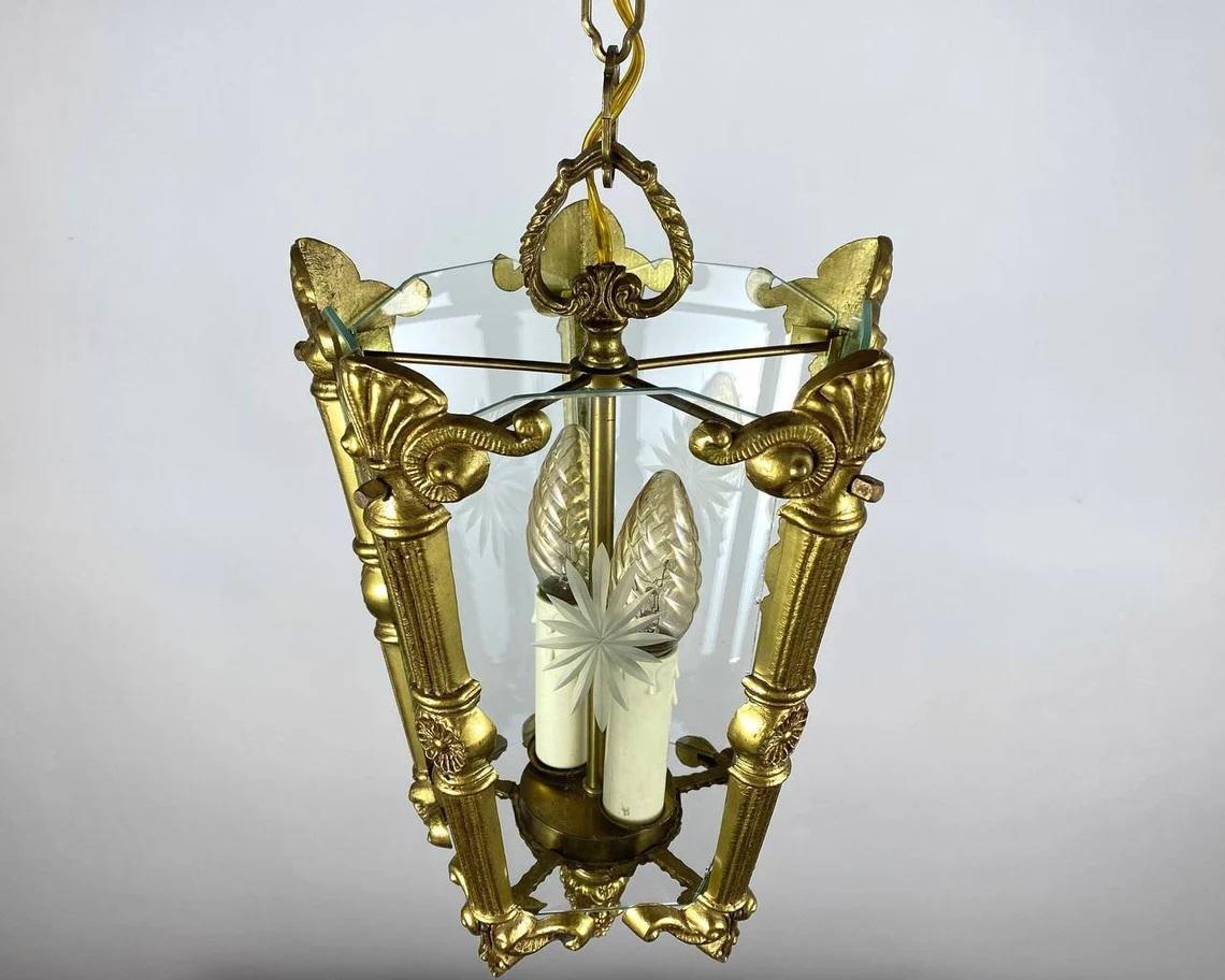 French Antique Lantern in Cut Glass and Gilt Bronze, 1920s