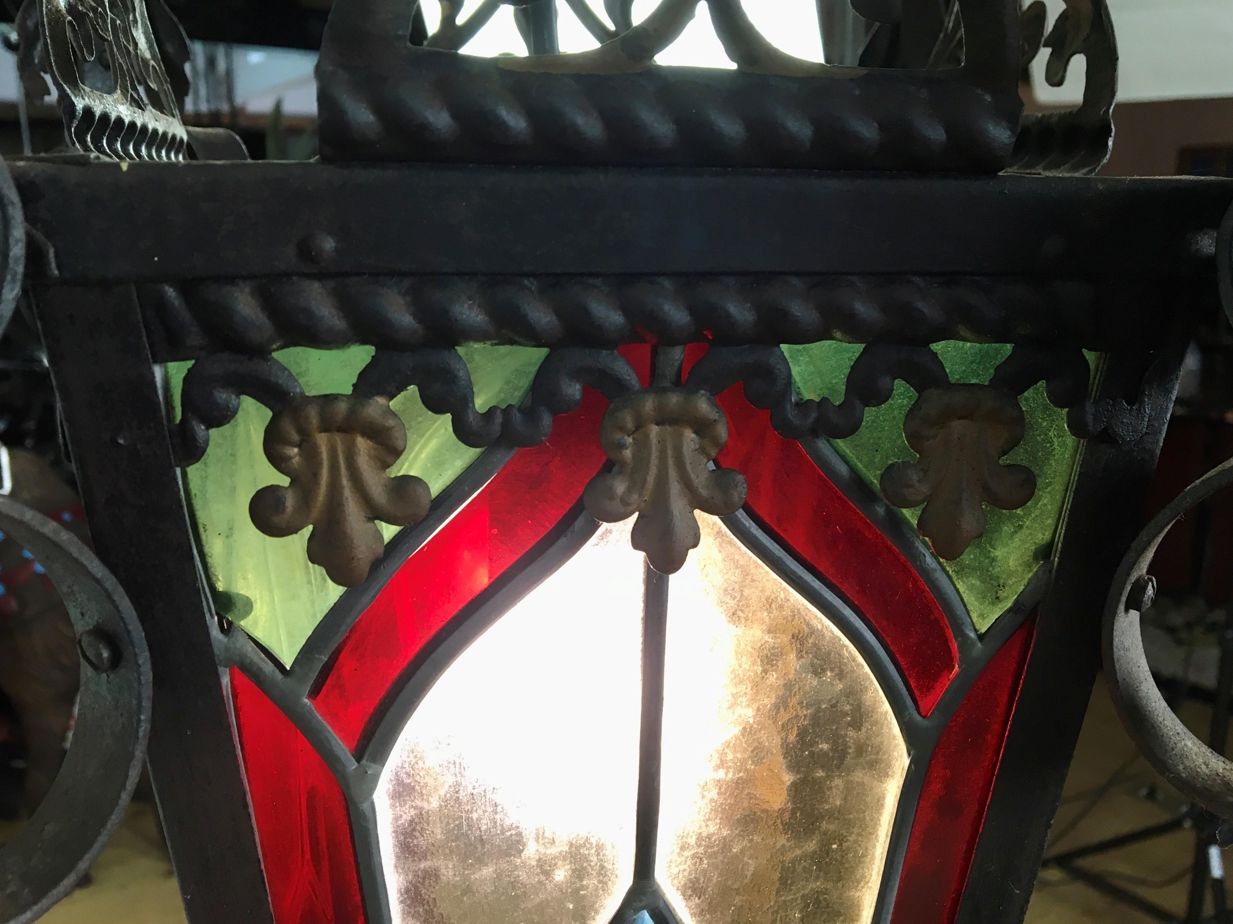 Art Nouveau Antique Lantern Leaded Glass