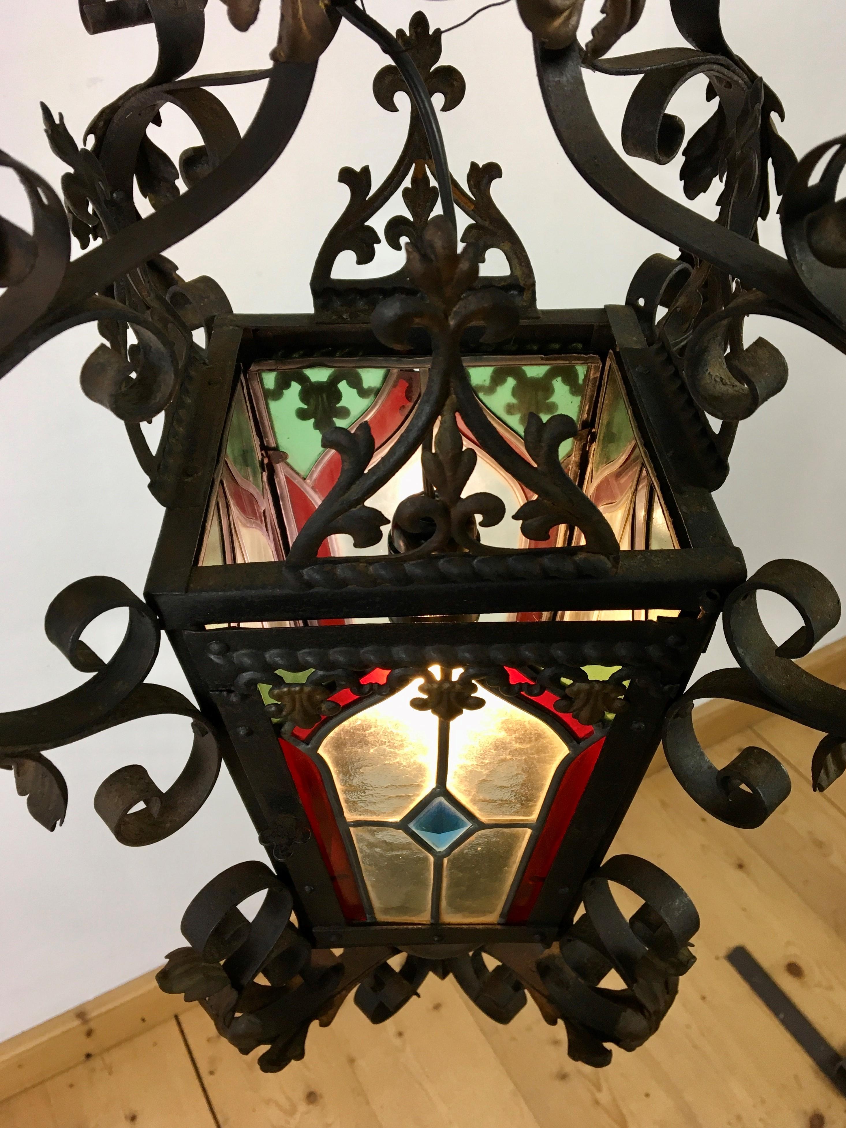 French Antique Lantern Leaded Glass