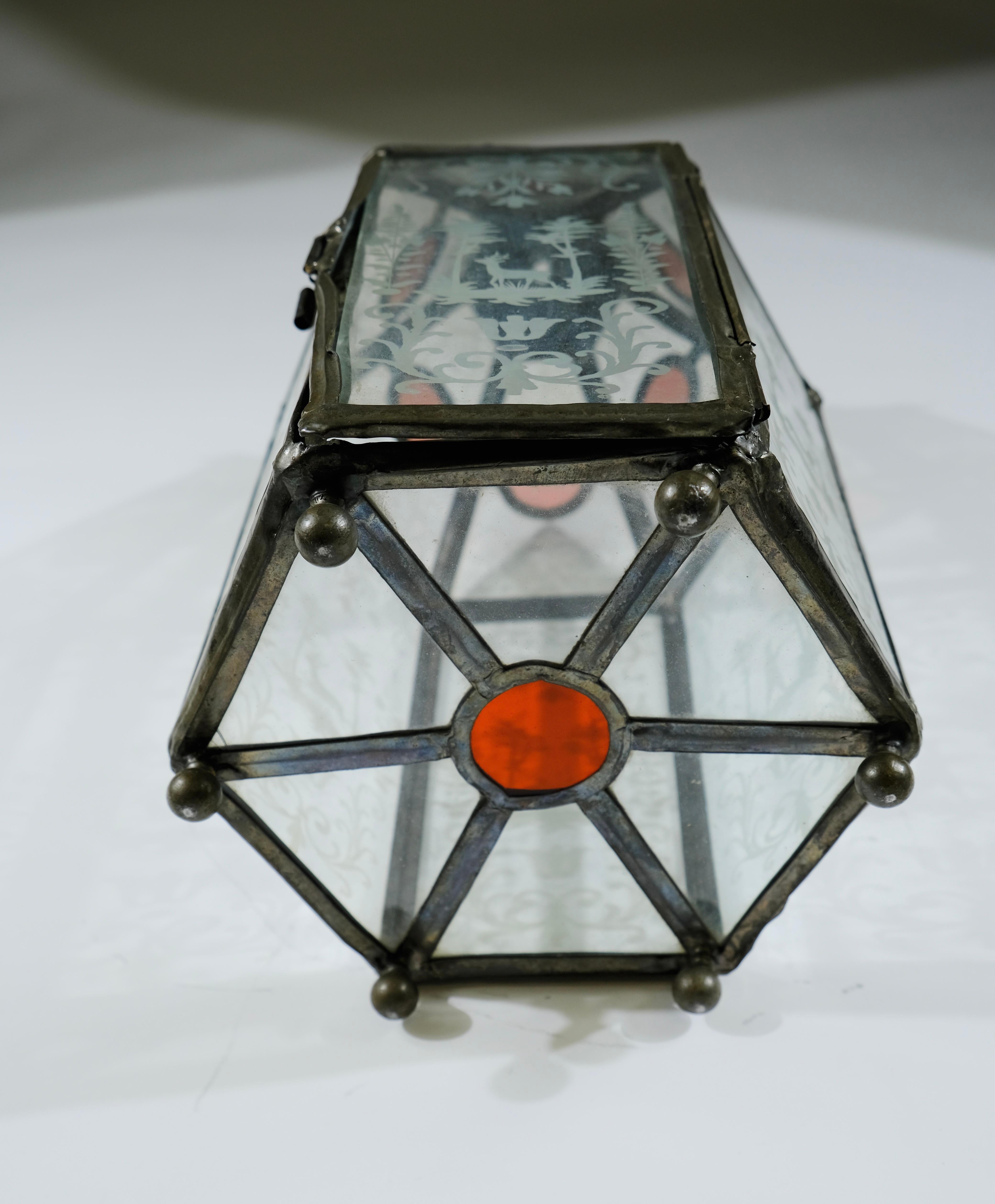 Antique lantern with engraved glass plates, 19th c.  1