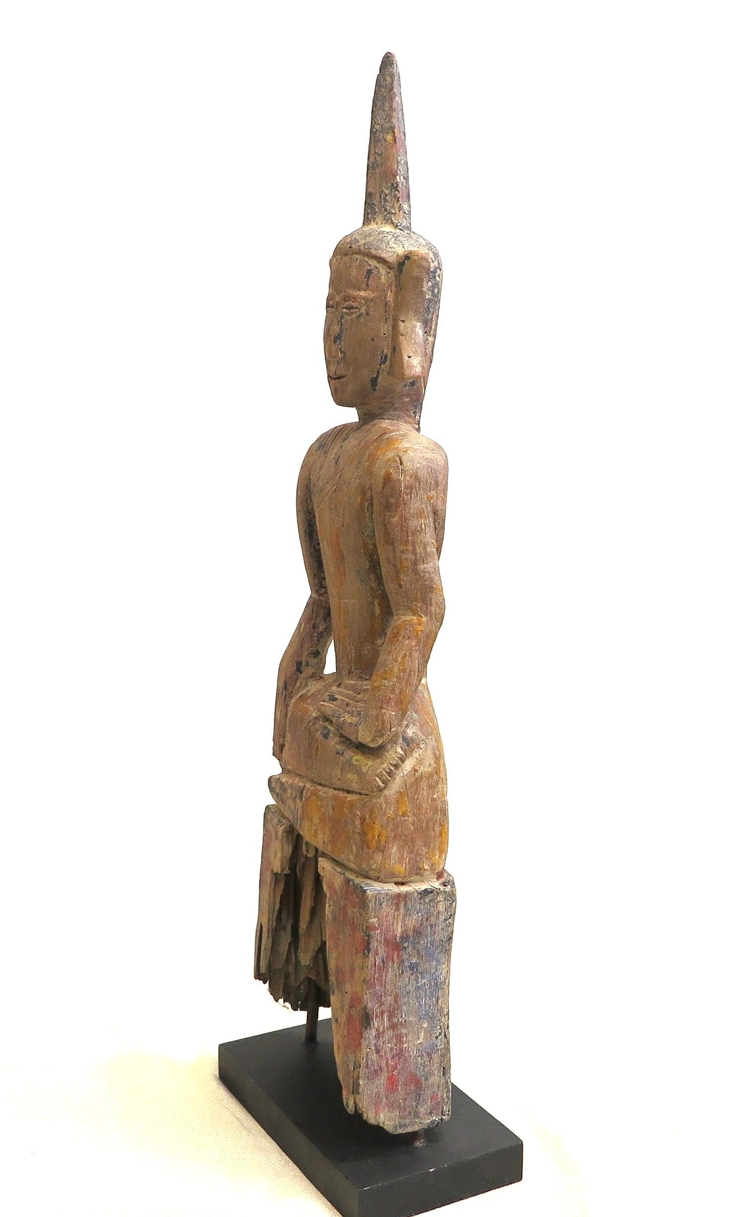 Estatua de Buda antigua de arte popular laosiano Madera en venta