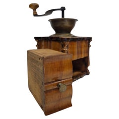 Antique lap coffee grinder made of wood and brass – Biedermeier circa 1850
