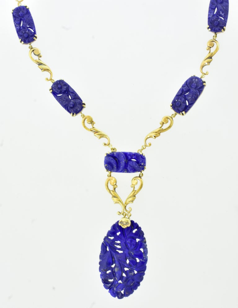 Edwardian Antique Lapis and Gold Necklace, American, c 1910.  Walter Lampl For Sale