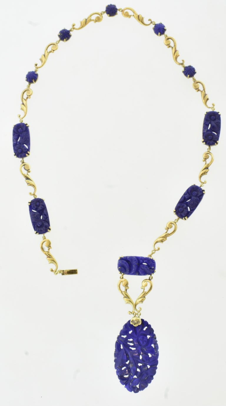 Cabochon Antique Lapis and Gold Necklace, American, c 1910.  Walter Lampl For Sale